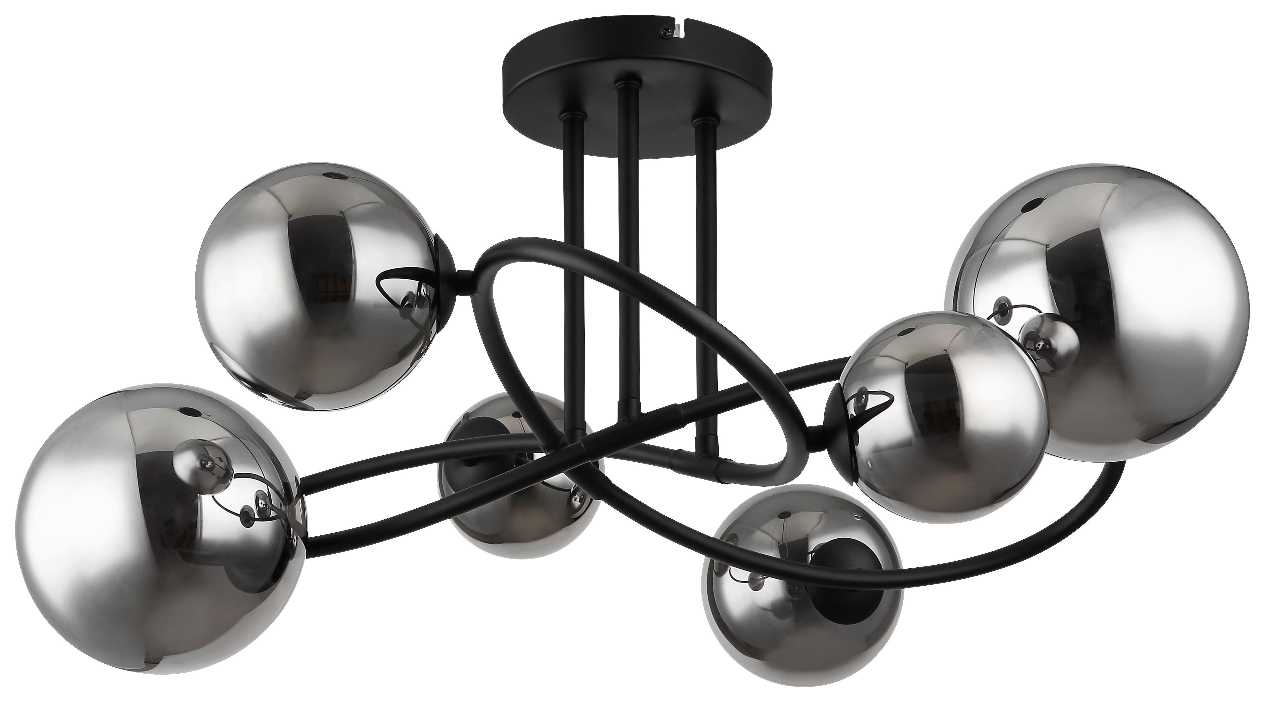 GLOBO LED-Deckenleuchte Rauch mattschwarz Glas Metall B/H/T: ca. 59x35x62 cm 6 Brennstellen RIHA - Rauch/mattschwarz (59,00/35,00/62,00cm) - GLOBO
