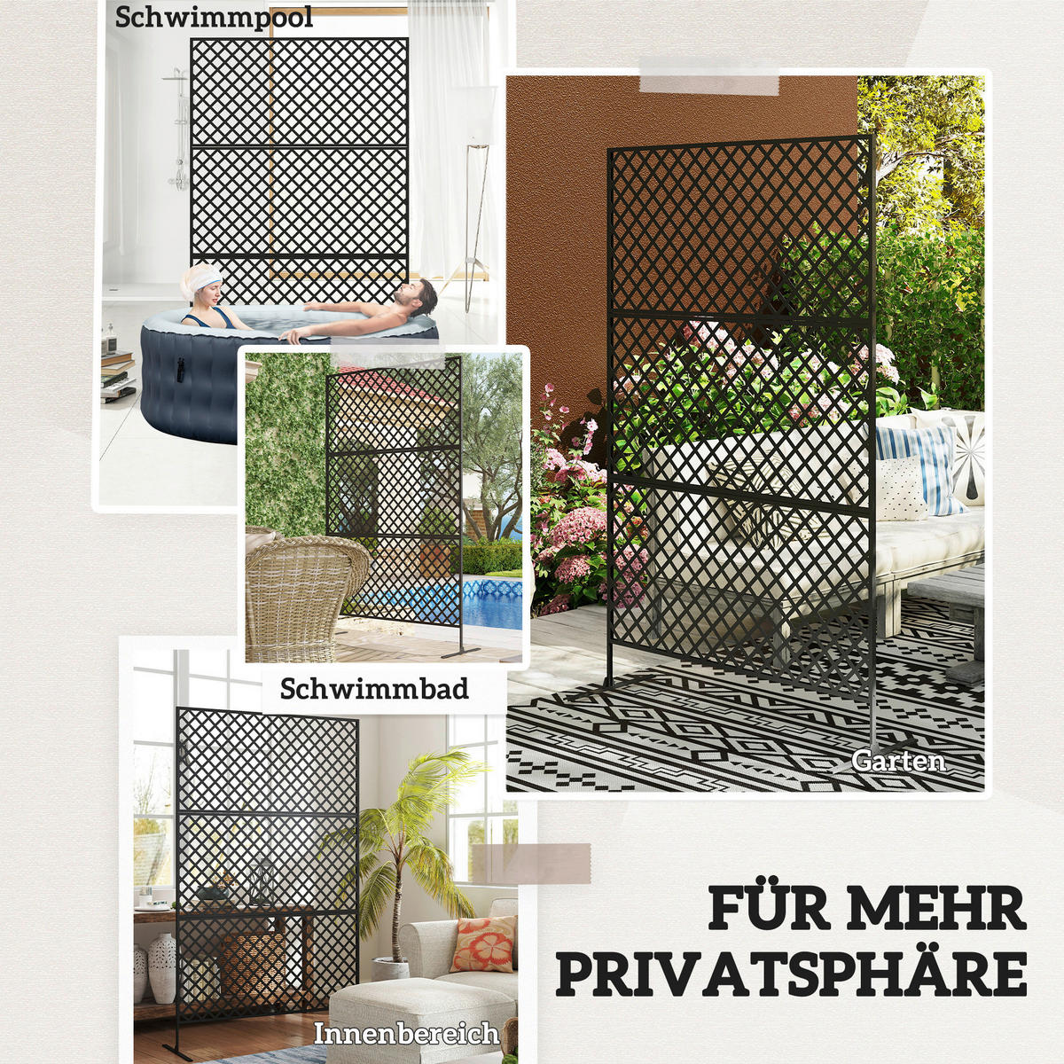 Outsunny Raumteiler schwarz Stahl B/H/L: ca. 45x198x122 cm Raumteiler - schwarz (122,00/45,00/198,00cm) - Outsunny