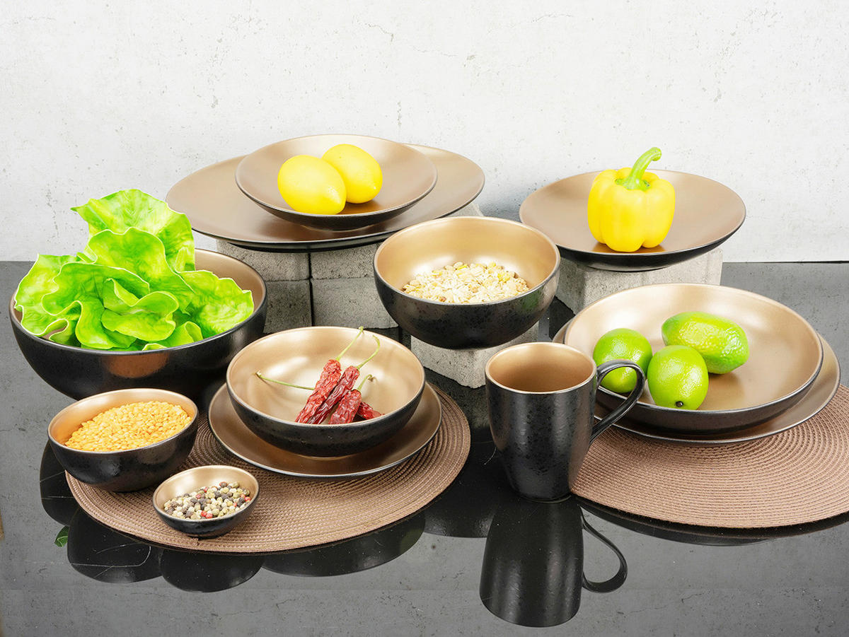CreaTable Kombiservice Glamour gold Keramik Glamour - gold/schwarz - CreaTable