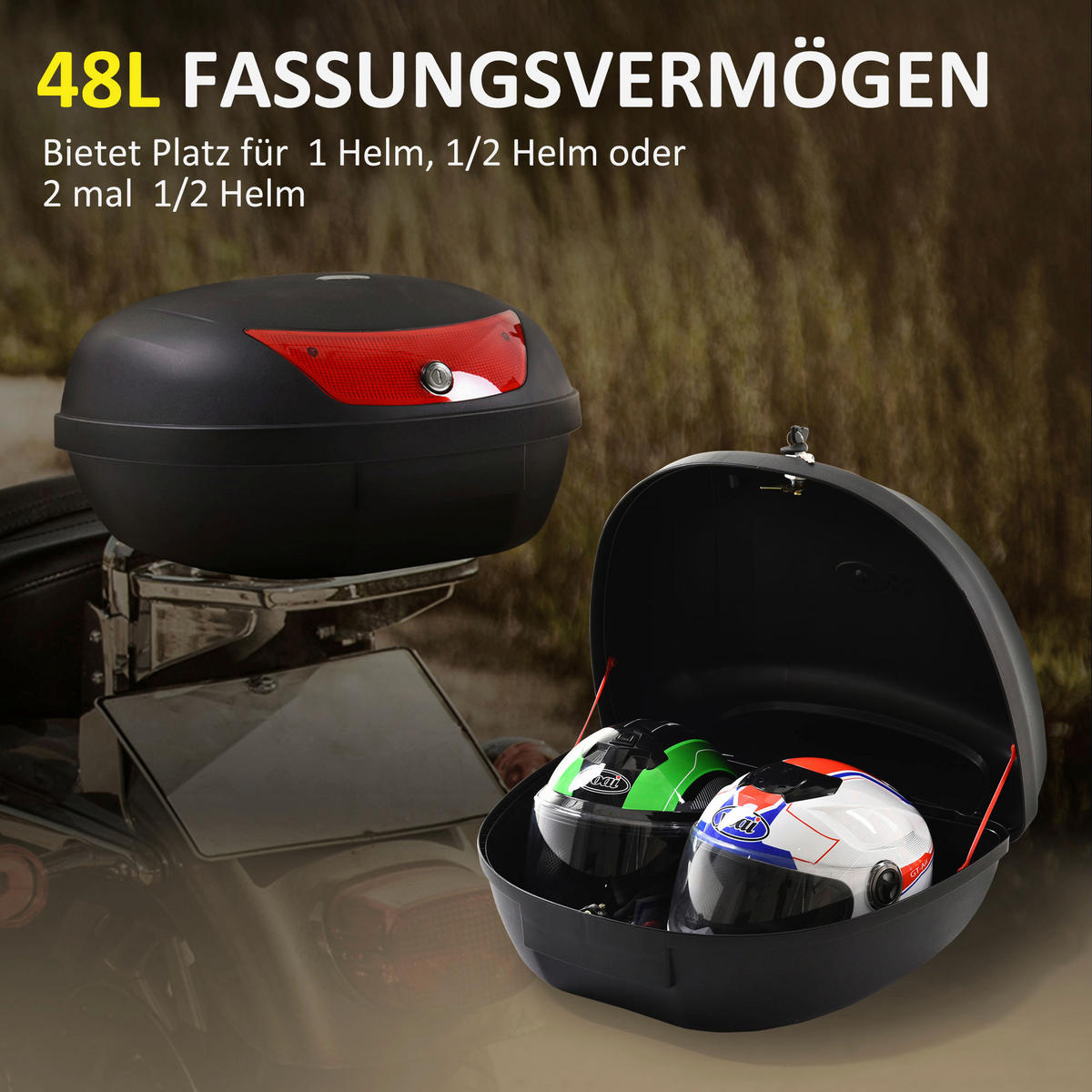 HOMCOM Motorrad-Koffer B/H/L: ca. 43x33x59 cm Motorrad-Koffer 48l - schwarz (59,00/43,00/33,00cm) - HOMCOM