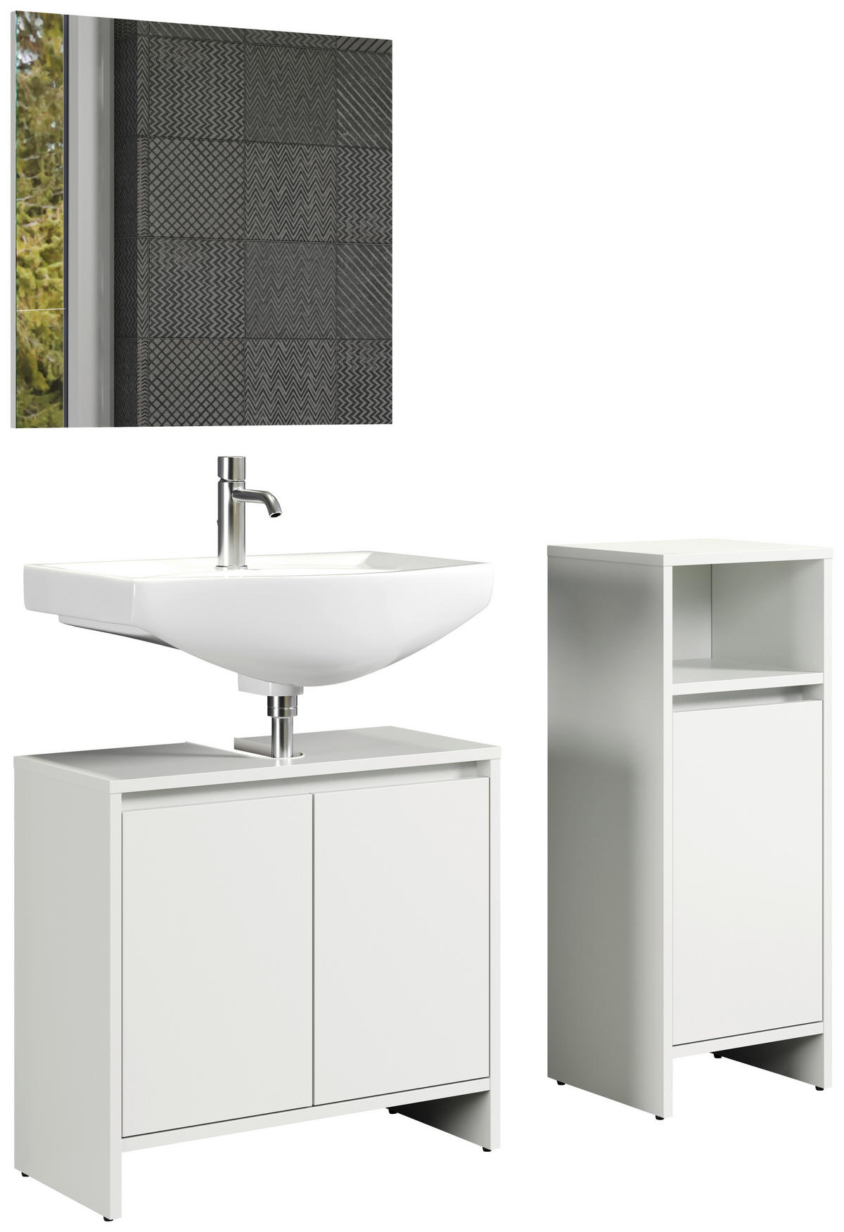 Badezimmer-Set Basix weiß matt grau B/H/T: ca. 107x164x28 cm Basix - weiß/grau (107,00/164,00/28,00cm) - Trendteam