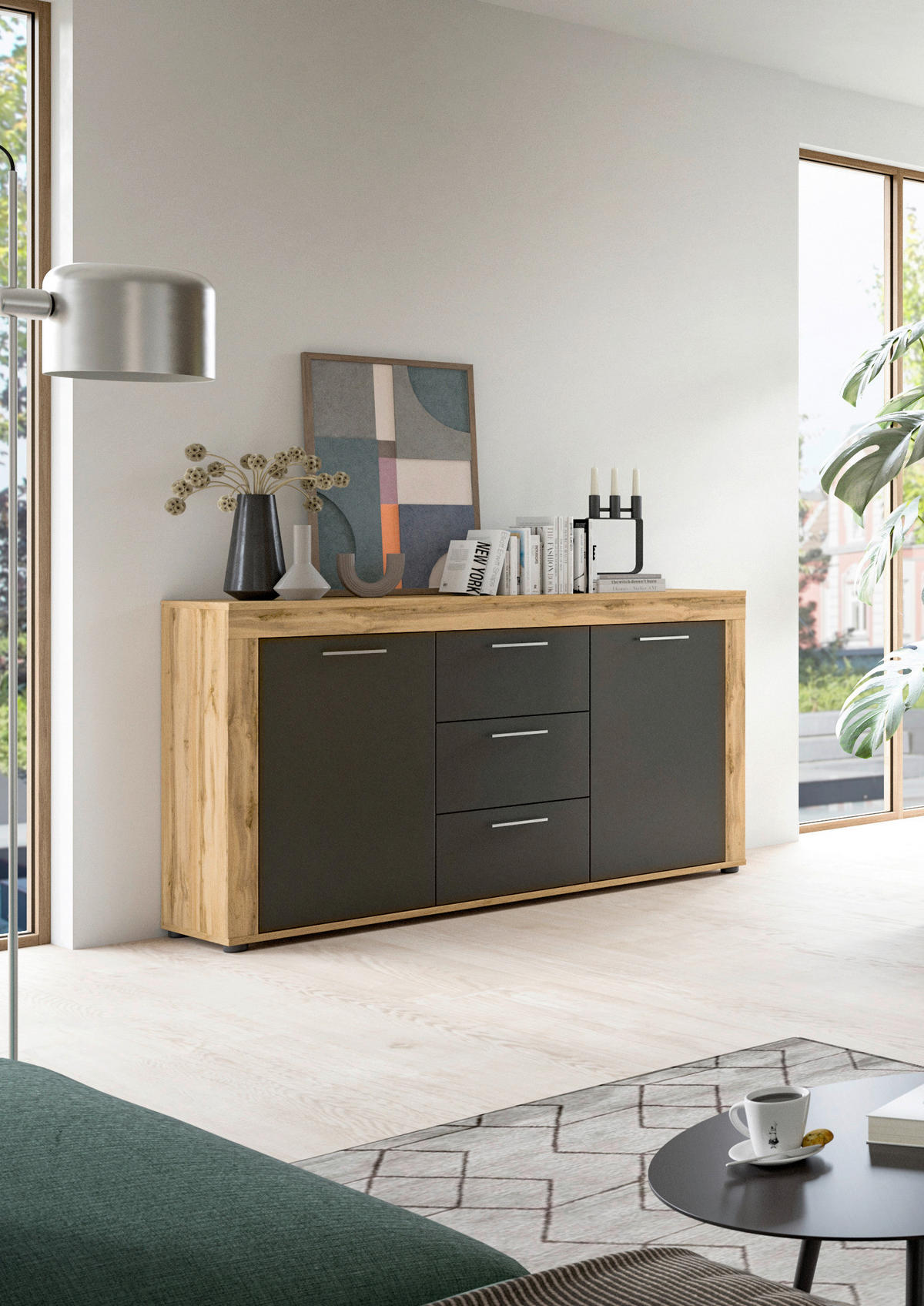 Sideboard Jam Eiche Wotan Nachbildung grau B/H/T: ca. 125x80x35 cm Jam - Eiche/grau (125,00/80,00/35,00cm) - xonox.home