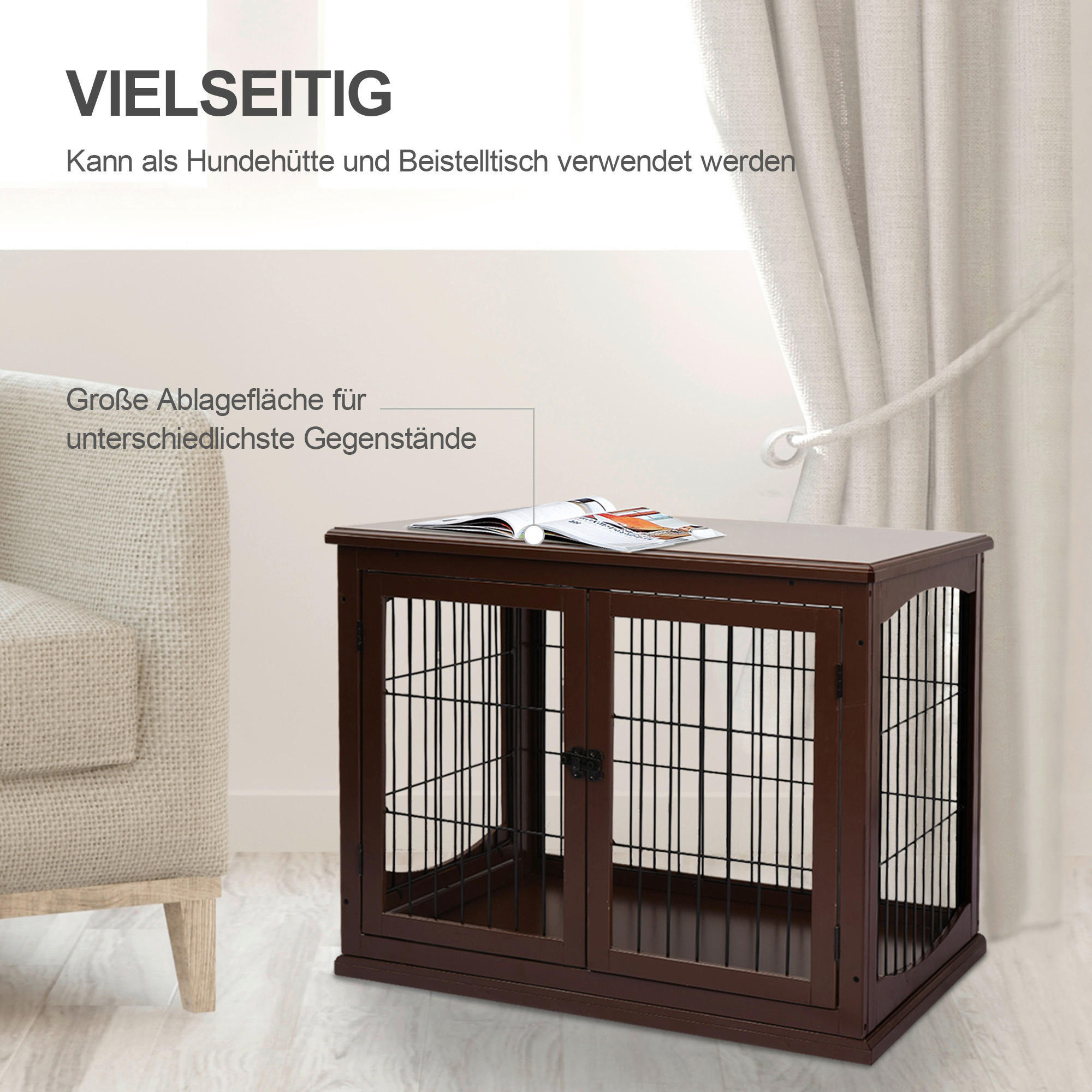 PawHut Hundekäfig braun Metall B/H/L: ca. 81x66x58,5 cm Hundekäfig - braun (58,50/81,00/66,00cm) - PawHut