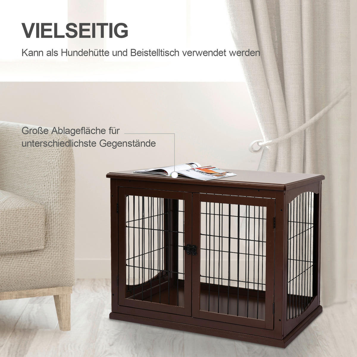PawHut Hundekäfig braun Metall B/H/L: ca. 81x66x58,5 cm Hundekäfig - braun (58,50/81,00/66,00cm) - PawHut