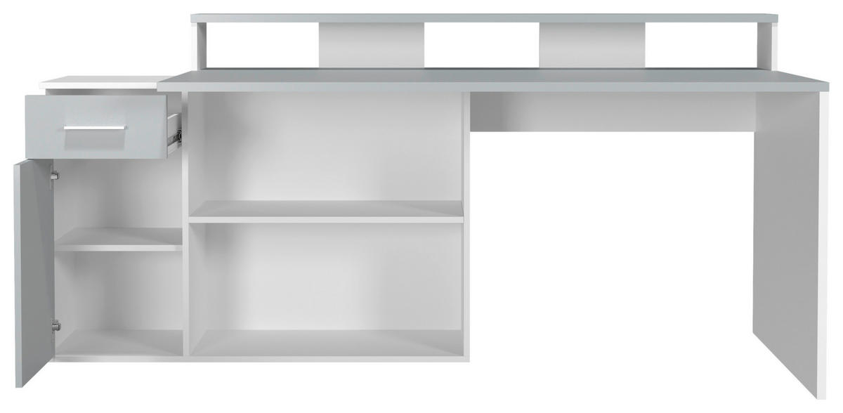 Schreibtisch Gamer hellgrau matt weiß matt B/H/T: ca. 160x92x115 cm Gamer - hellgrau/weiß (160,00/92,00/115,00cm)