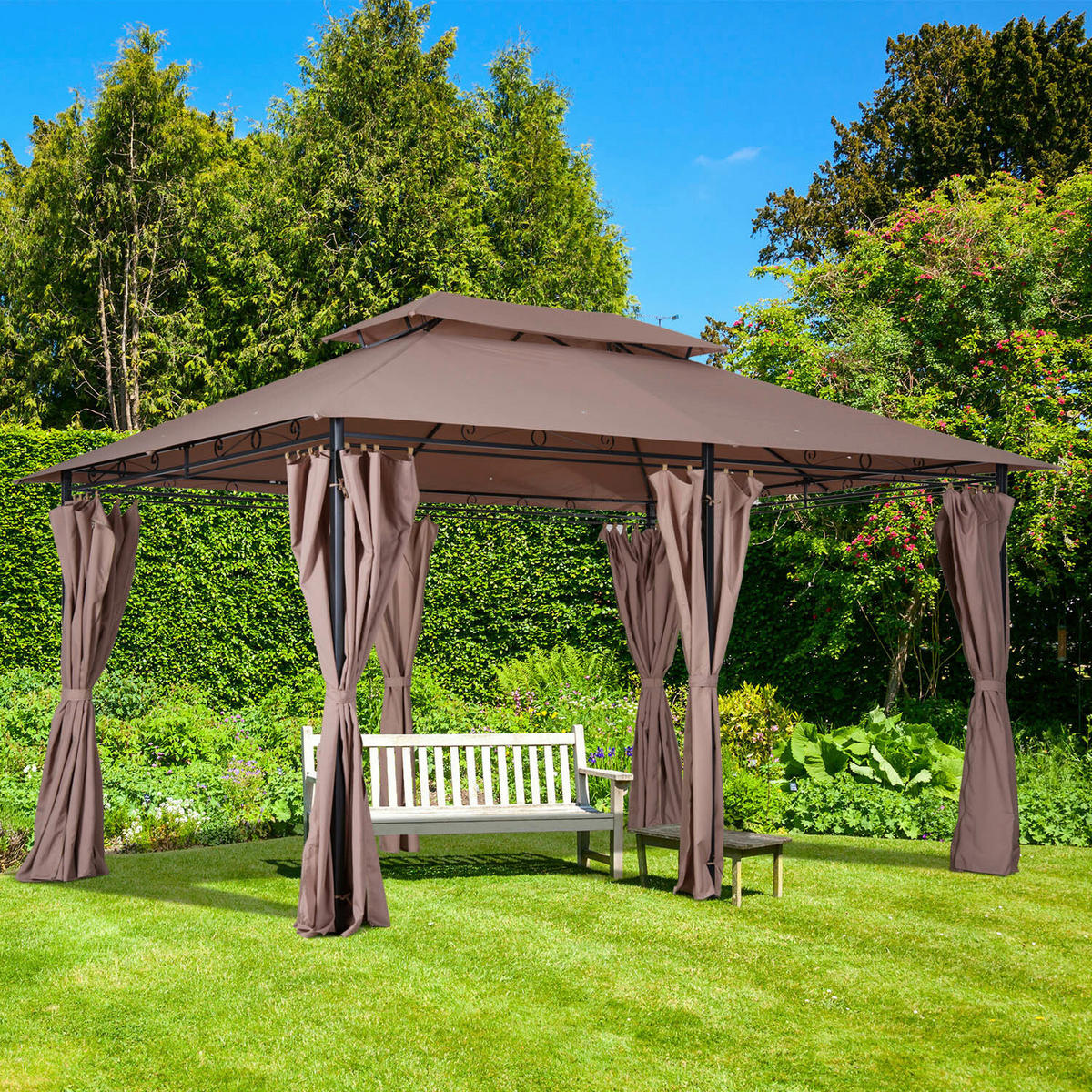 Outsunny Gartenpavillon braun Stahl B/H/L: ca. 300x265x400 cm Gartenpavillon - braun (400,00/300,00/265,00cm) - Outsunny