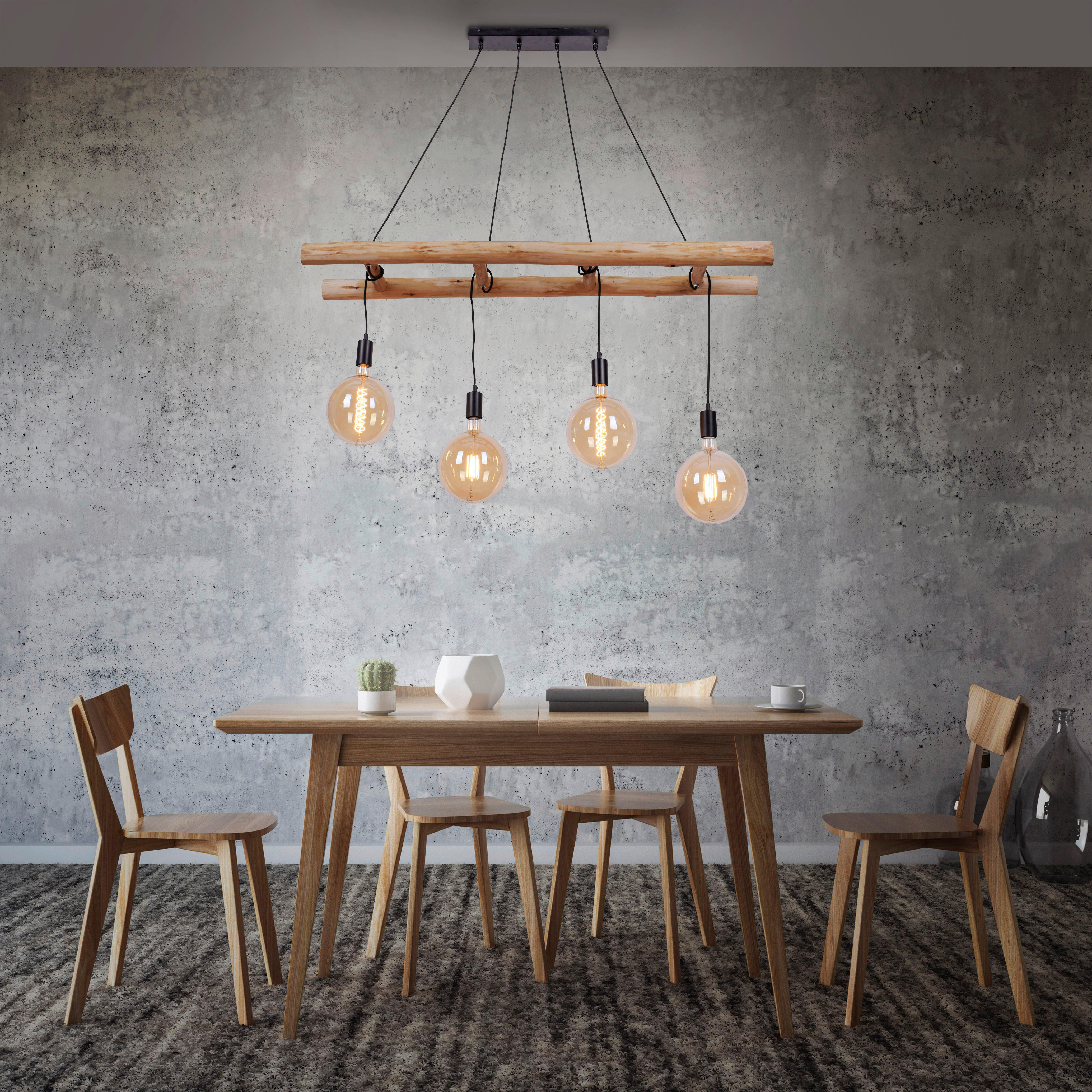 Just Light Pendelleuchte 15025-18 schwarz Holz Metall Kunststoff H/T/L: ca. 120x30x120 cm E27 4 Brennstellen Pendelleuchte_Edgar - schwarz (120,00cm) - Just Light