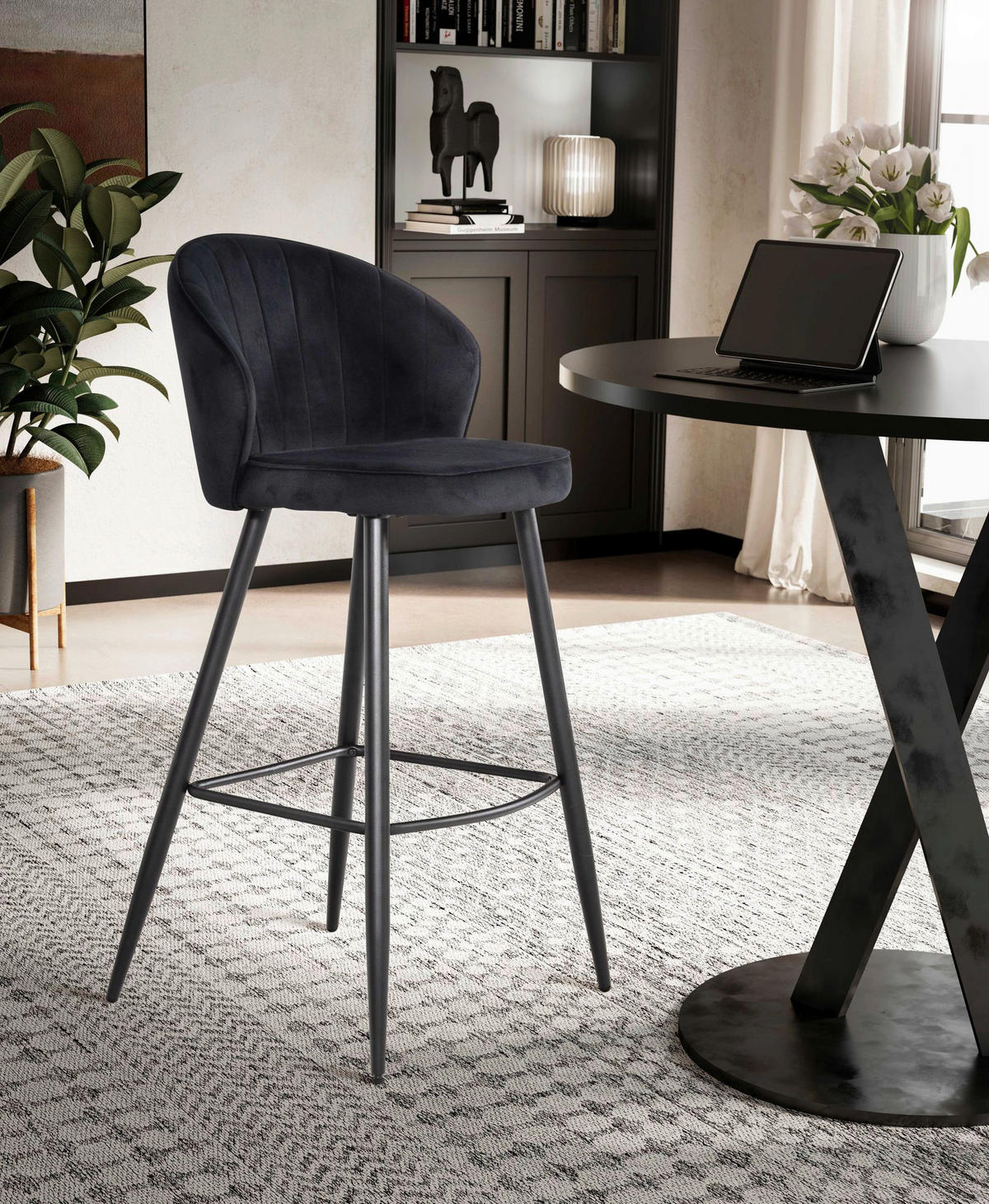 Barhocker 2er Set schwarz Polyester B/H/T: ca. 56x103x53 cm 2er Set - schwarz (56,00/103,00/53,00cm) - Wohnling