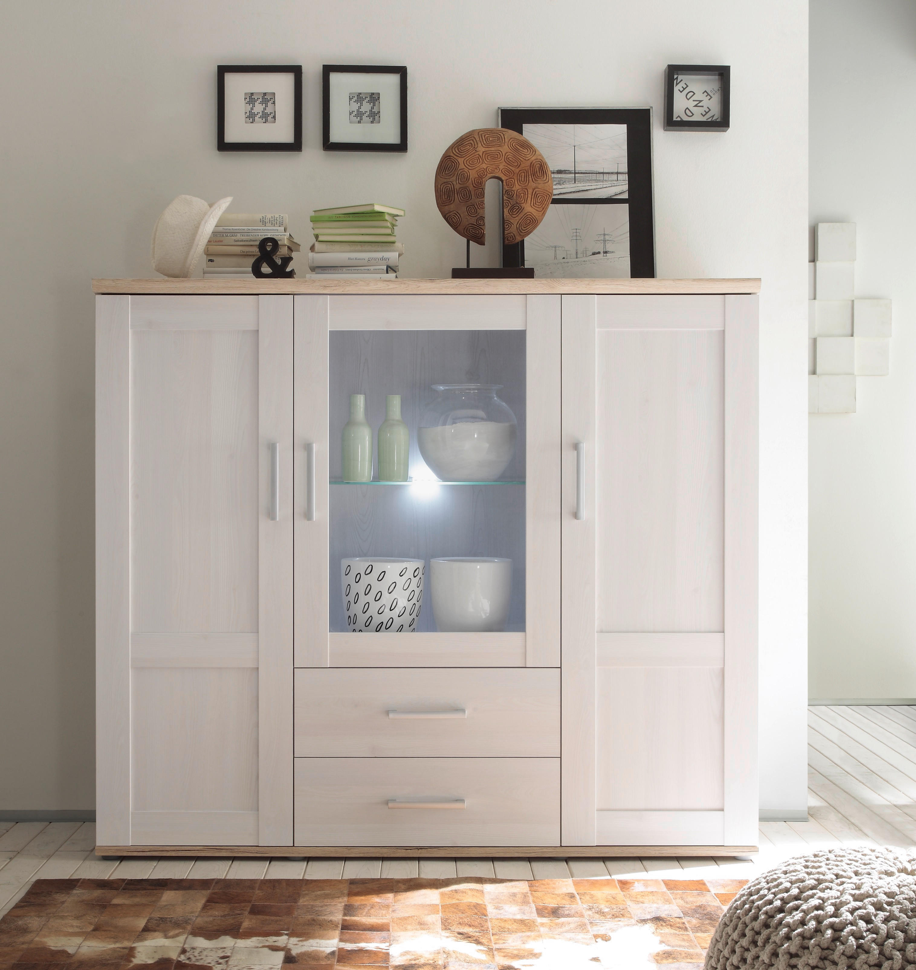 Highboard Romance Sibiu Lärche Nachbildung San-Remo Nachbildung B/H/T: ca. 156x137x46 cm Romance - (156,00/137,00/46,00cm)