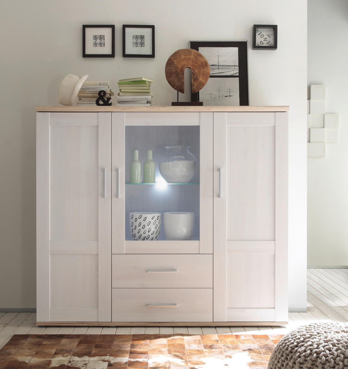 Highboard Romance Sibiu Lärche Nachbildung San-Remo Nachbildung B/H/T: ca. 156x137x46 cm Romance - (156,00/137,00/46,00cm)