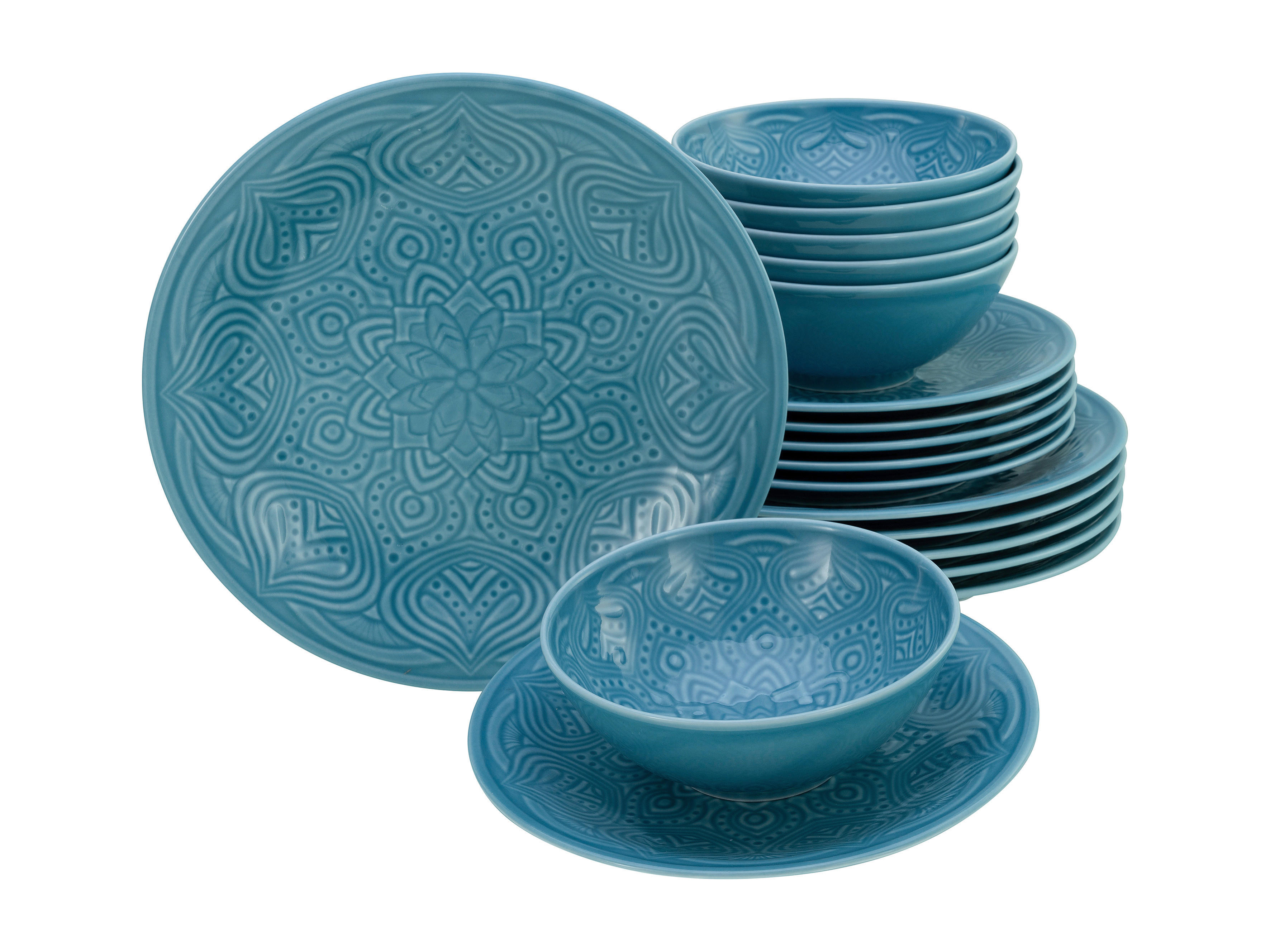 CreaTable Tafelservice Orient Mandala aqua Porzellan 18 tlg. Orient Mandala - aqua - CreaTable