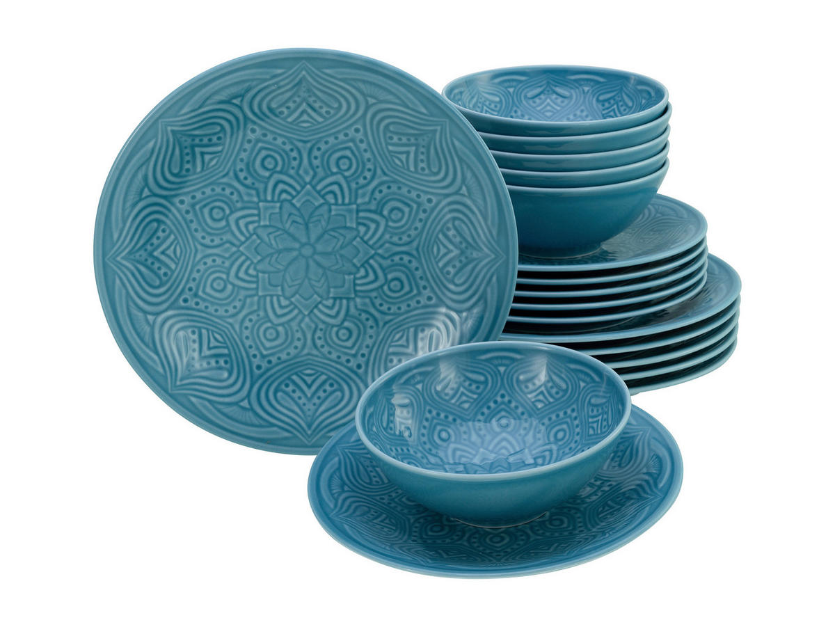 CreaTable Tafelservice Orient Mandala aqua Porzellan 18 tlg. Orient Mandala - aqua - CreaTable