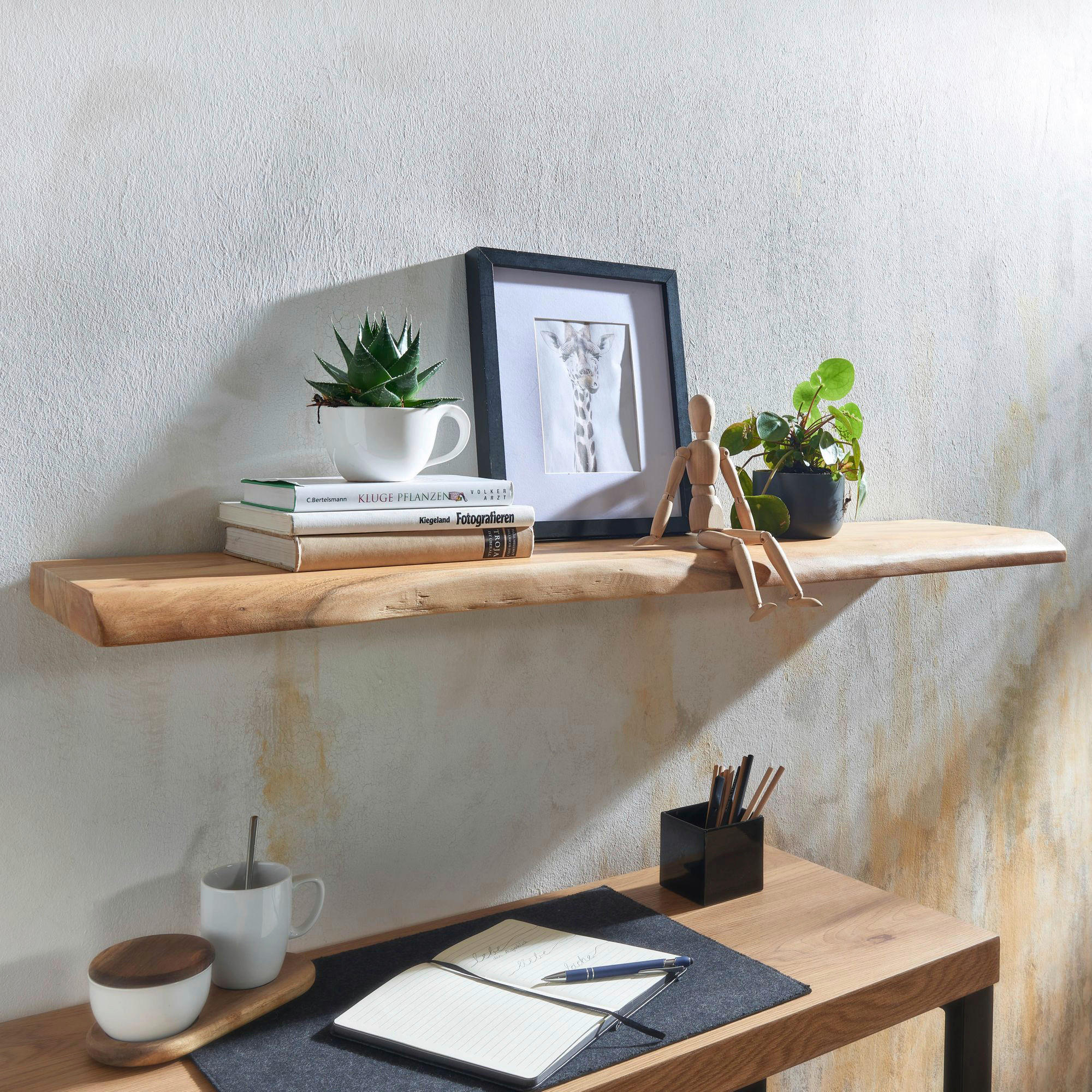 Wandregal braun Holz B/H/T: ca. 120x4x26 cm Wandregal - braun (120,00/4,00/26,00cm) - Wohnling