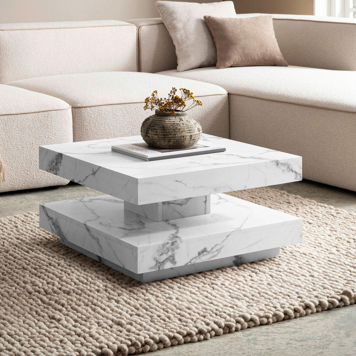 Couchtisch weiß Marmor Optik B/H/T: ca. 60x34x60 cm Couchtisch - weiß (60,00/34,00/60,00cm) - Wohnling