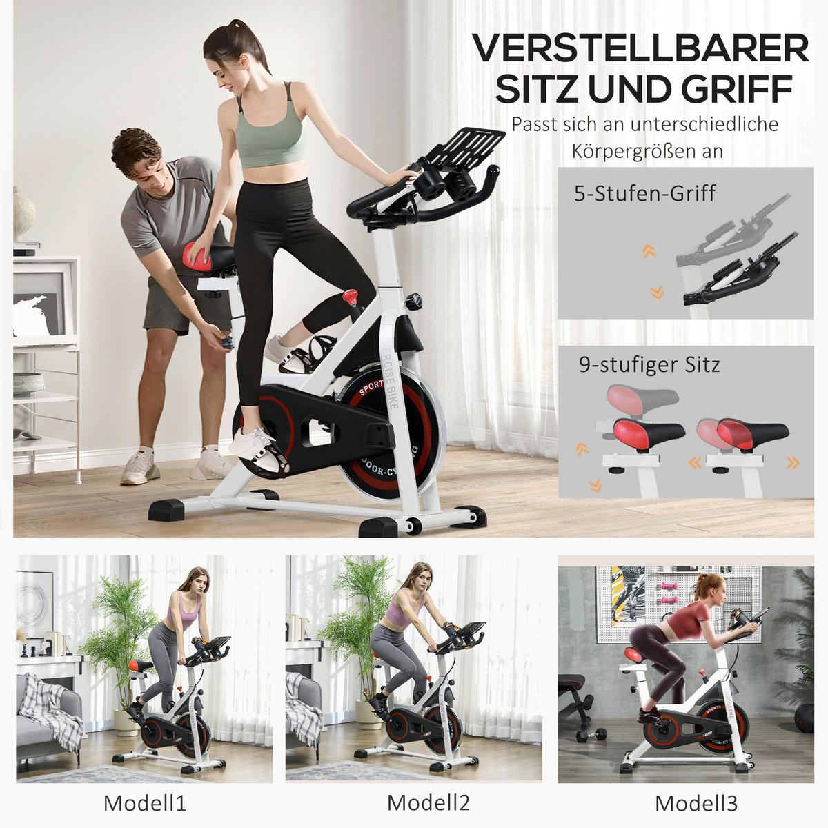 HOMCOM Ergometer schwarz Stahl B/H/L: ca. 53x114x103 cm Ergometer - weiß/schwarz (103,00/53,00/114,00cm) - HOMCOM