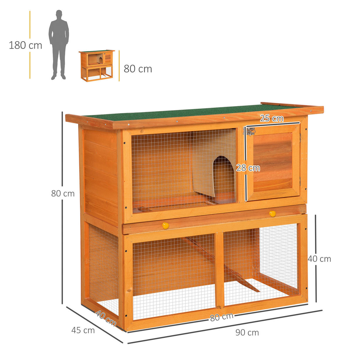 PawHut Kaninchenstall Kaninchenstall - (90,00/45,00/80,00cm) - PawHut