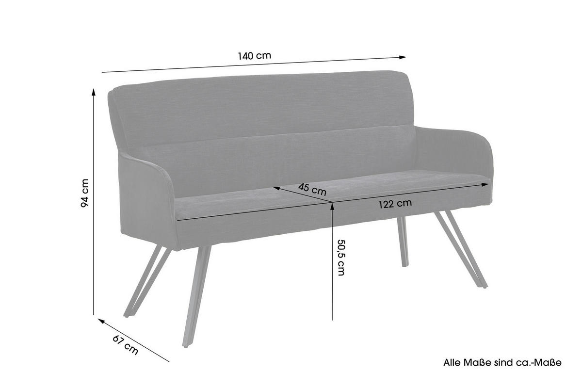 Sitzbank TINO schwarz Metall Microfaser B/H/T: ca. 140x94x67 cm TINO - schwarz (140,00/94,00/67,00cm) - byLIVING
