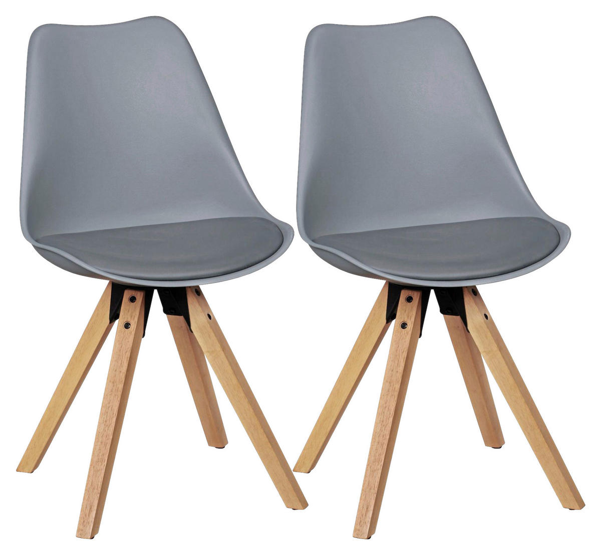 Stuhl 2er-Set grau grau natur Kunststoff Kunstleder Echtholz B/H/T: ca. 49x87x52 cm 2er-Set - natur/grau (49,00/87,00/52,00cm) - Wohnling