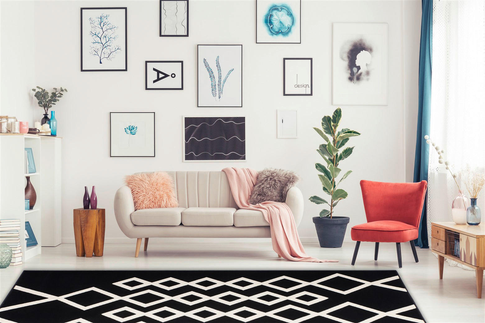 Kayoom Kurzflorteppich Lina 425 elfenbein B/L: ca. 120x170 cm Lina 425 - schwarz/elfenbein (120,00/170,00cm) - Kayoom