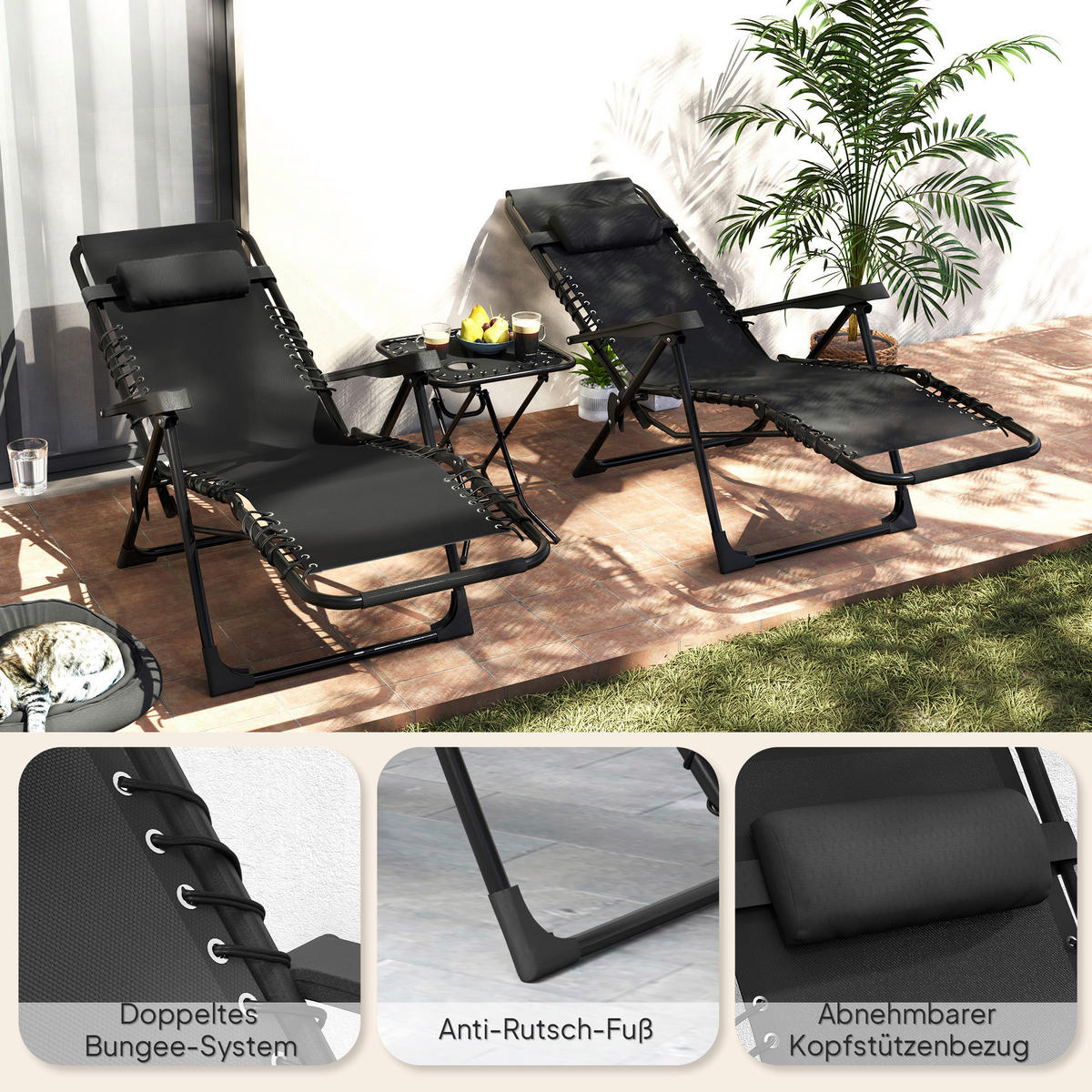 Outsunny Gartenliege 2er Set schwarz Netzstoff B/H/L: ca. 65x110x90 cm Gartenliege 2er Set - schwarz (90,00/65,00/110,00cm) - Outsunny