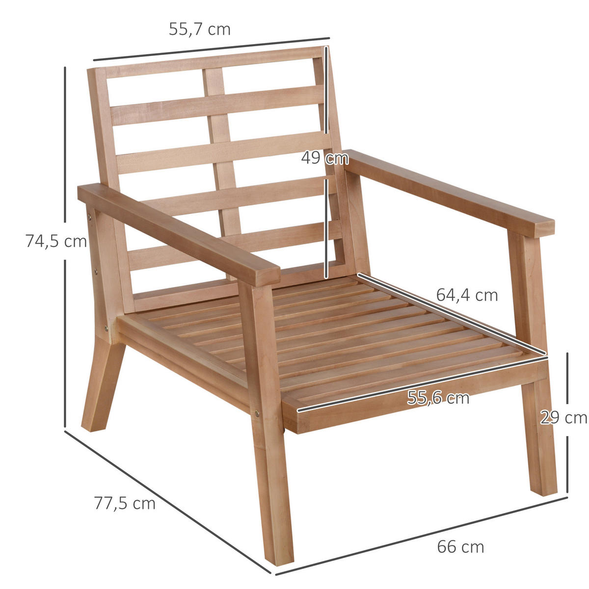 Outsunny Gartenstühle mit Kissen beige Holz B/H/L: ca. 77,5x74,5x66 cm Gartenstühle_mit_Kissen - beige/braun (66,00/77,50/74,50cm) - Outsunny