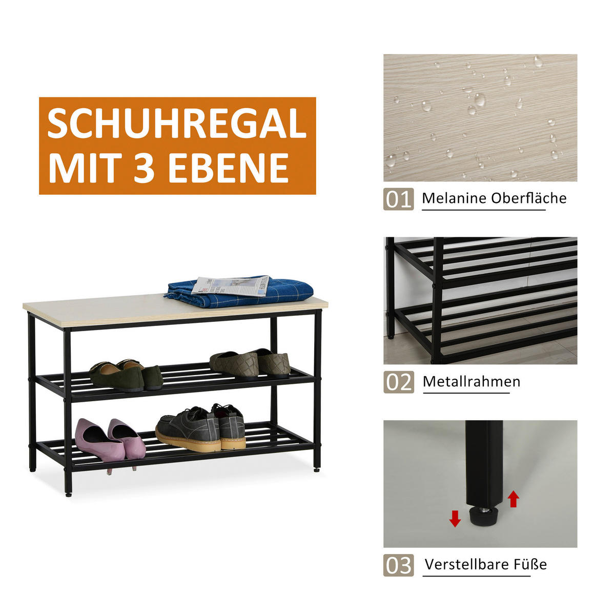 Garderobenset 837-094 natur schwarz B/H/T: ca. 75x45x30 cm 837-094 - natur/schwarz (75,00/45,00/30,00cm) - HOMCOM