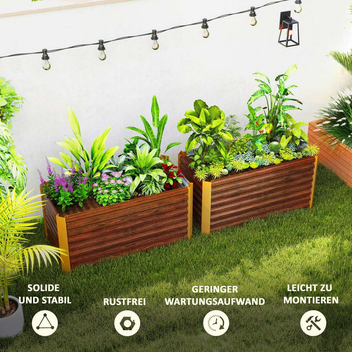 Outsunny Hochbeet 2er Set braun Stahl B/H/L: ca. 60x60x120 cm Hochbeet 2er Set - braun (120,00/60,00/60,00cm) - Outsunny