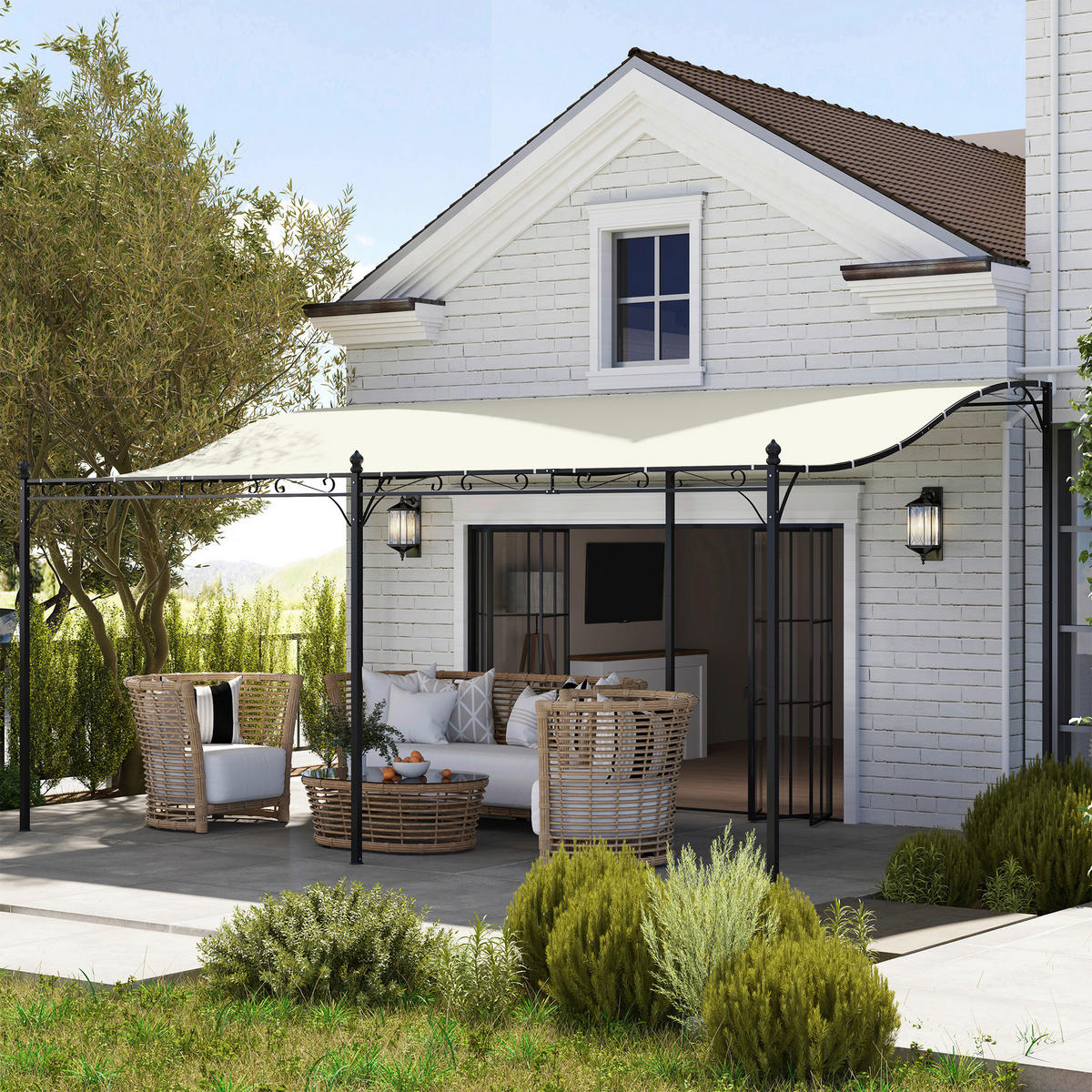 Outsunny Anbaupavillon cremeweiß Polyester B/H/L: ca. 298x253x491 cm Anbaupavillon - cremeweiß (491,00/298,00/253,00cm) - Outsunny
