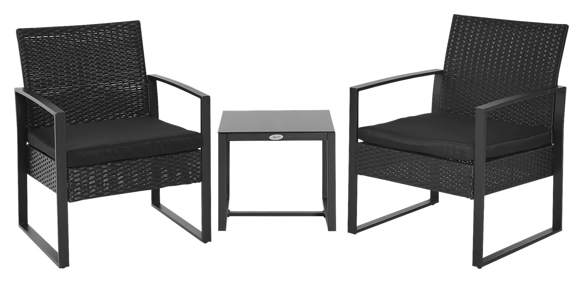 Outsunny Gartenlounge-Set 3tlg. schwarz Kunststoff B/H/L: ca. 57x76x63 cm Gartenlounge-Set 3tlg. - schwarz (63,00/57,00/76,00cm) - Outsunny