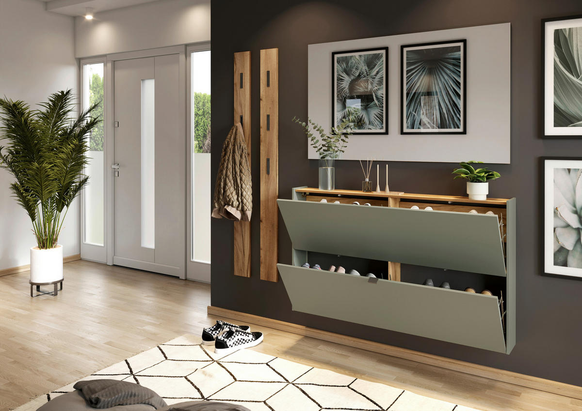 Schuhschrank 1392-629 Eiche Navarra Nachbildung grün B/H/T: ca. 140x85x19 cm 1392-629 - Eiche/grün (140,00/85,00/19,00cm) - Germania