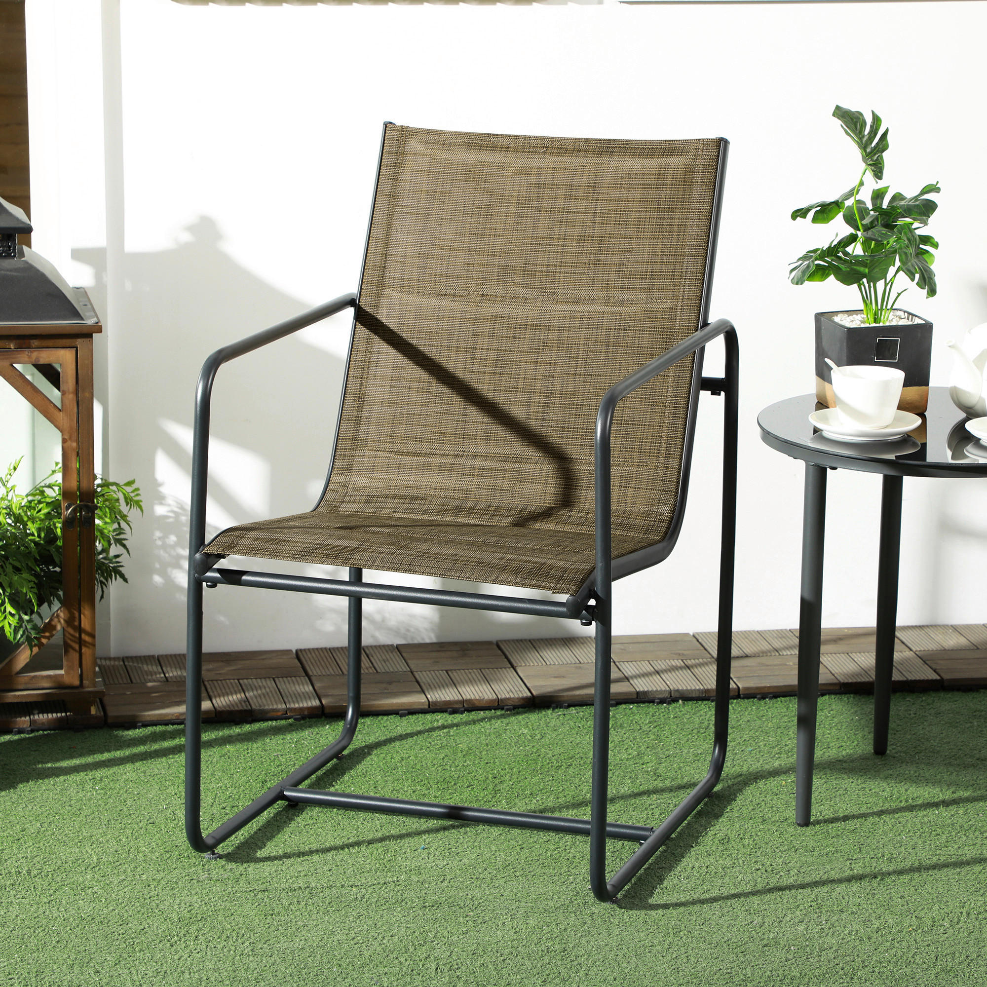 Outsunny Gartenstuhl 2er-Set braun Mesh B/H/L: ca. 66,5x88x54 cm Gartenstuhl 2er-Set - braun (54,00/66,50/88,00cm) - Outsunny
