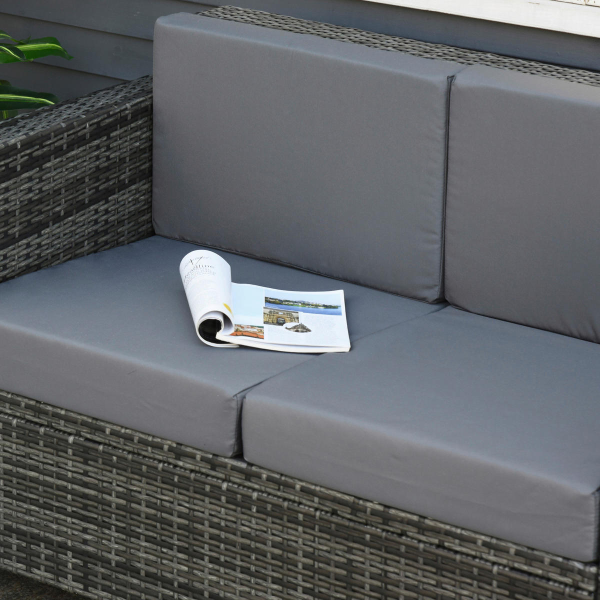 Outsunny Gartensofa grau Polyrattan B/H/L: ca. 70x130x80 cm Rattan_Sofa - grau (80,00/70,00/130,00cm) - Outsunny