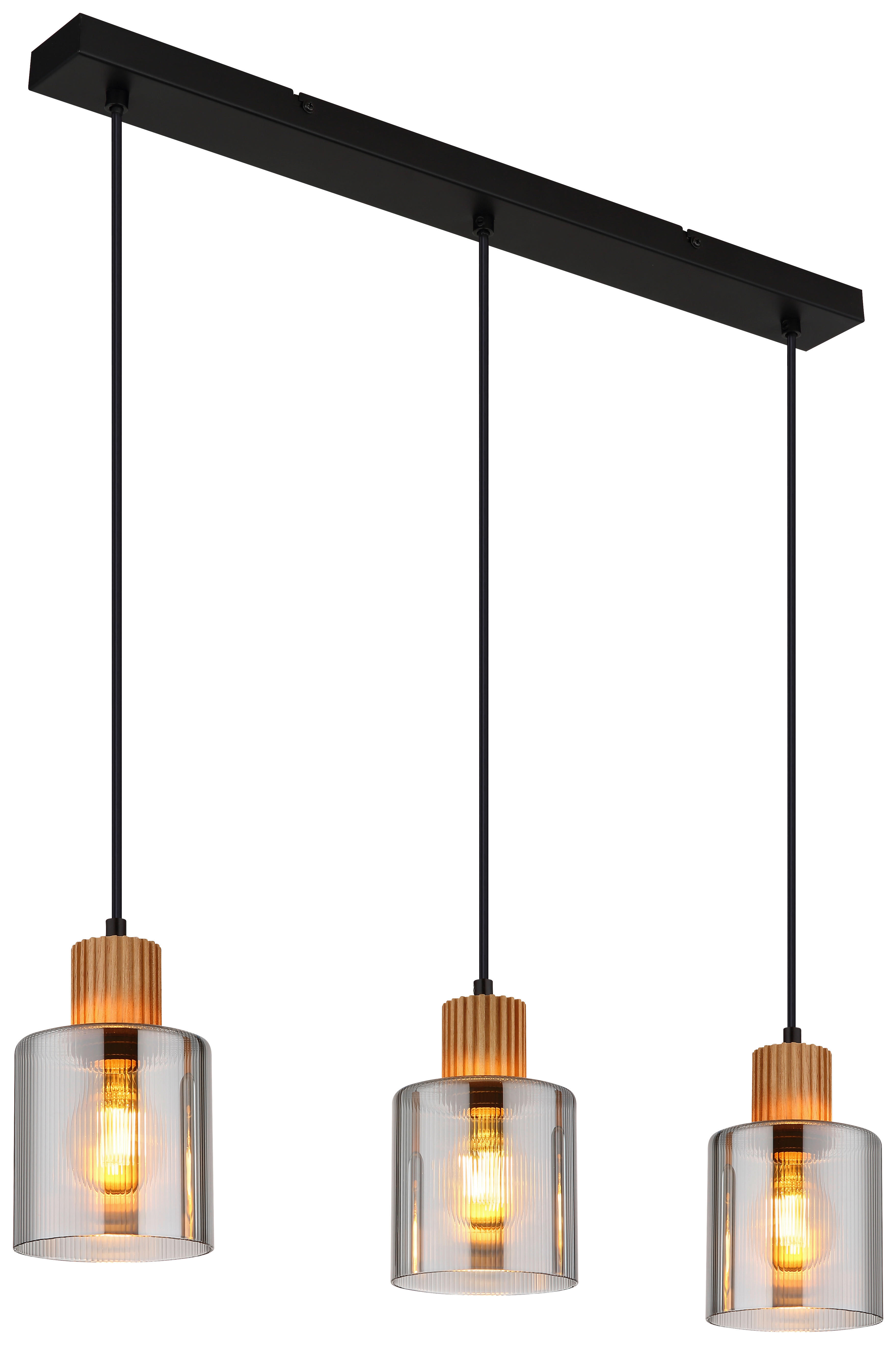 GLOBO Pendelleuchte Rauch schwarz dunkelbraun Glas Metall Holz B/H/L: ca. 12x120x64 cm E27 3 Brennstellen ALEIDIS - dunkelbraun/schwarz (64,00/12,00/120,00cm) - GLOBO