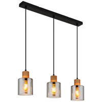 GLOBO Pendelleuchte Rauch schwarz dunkelbraun Glas Metall Holz B/H/L: ca. 12x120x64 cm E27 3 Brennstellen ALEIDIS - dunkelbraun/schwarz (64,00/12,00/120,00cm) - GLOBO