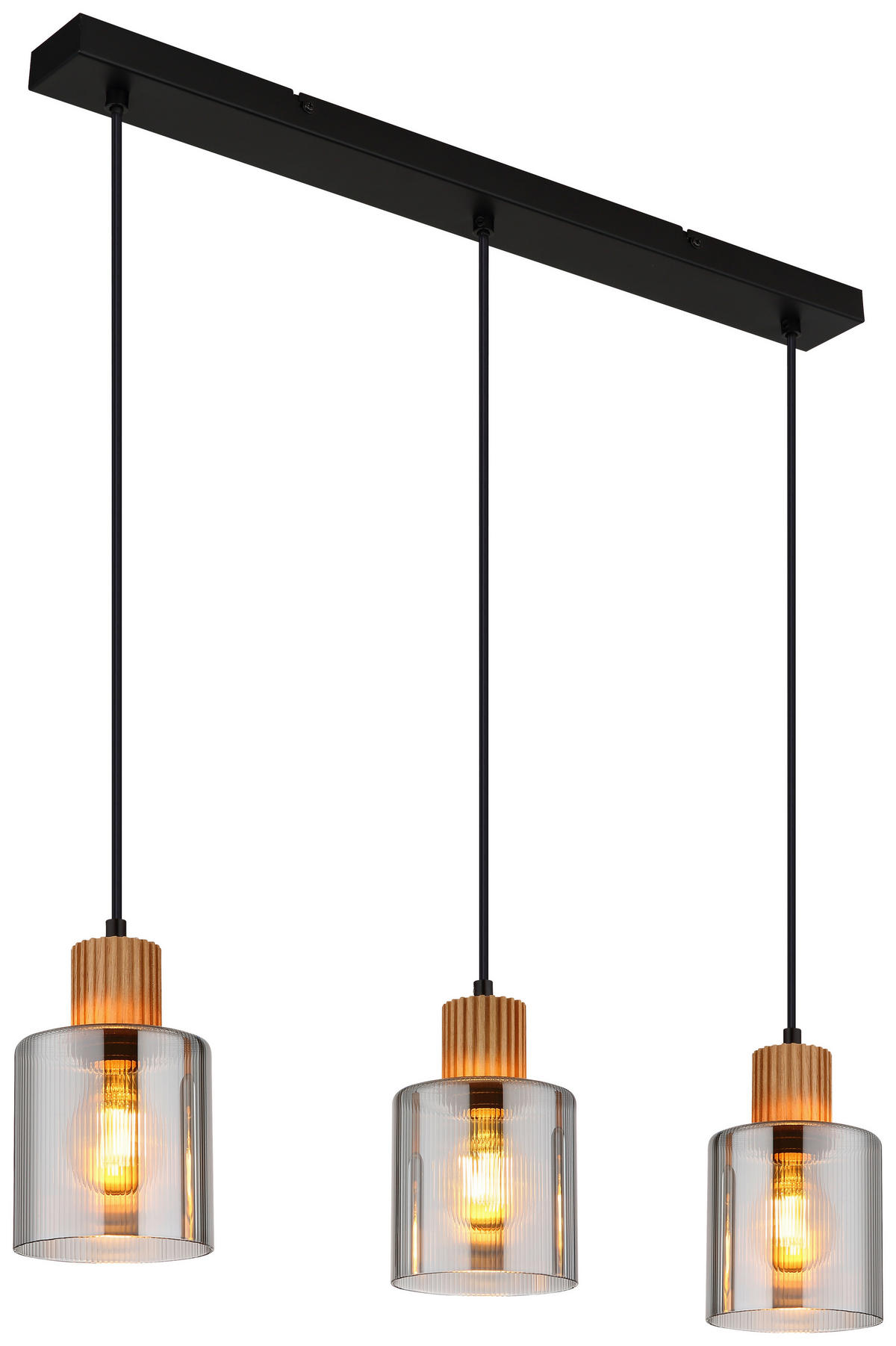 GLOBO Pendelleuchte Rauch schwarz dunkelbraun Glas Metall Holz B/H/L: ca. 12x120x64 cm E27 3 Brennstellen ALEIDIS - dunkelbraun/schwarz (64,00/12,00/120,00cm) - GLOBO