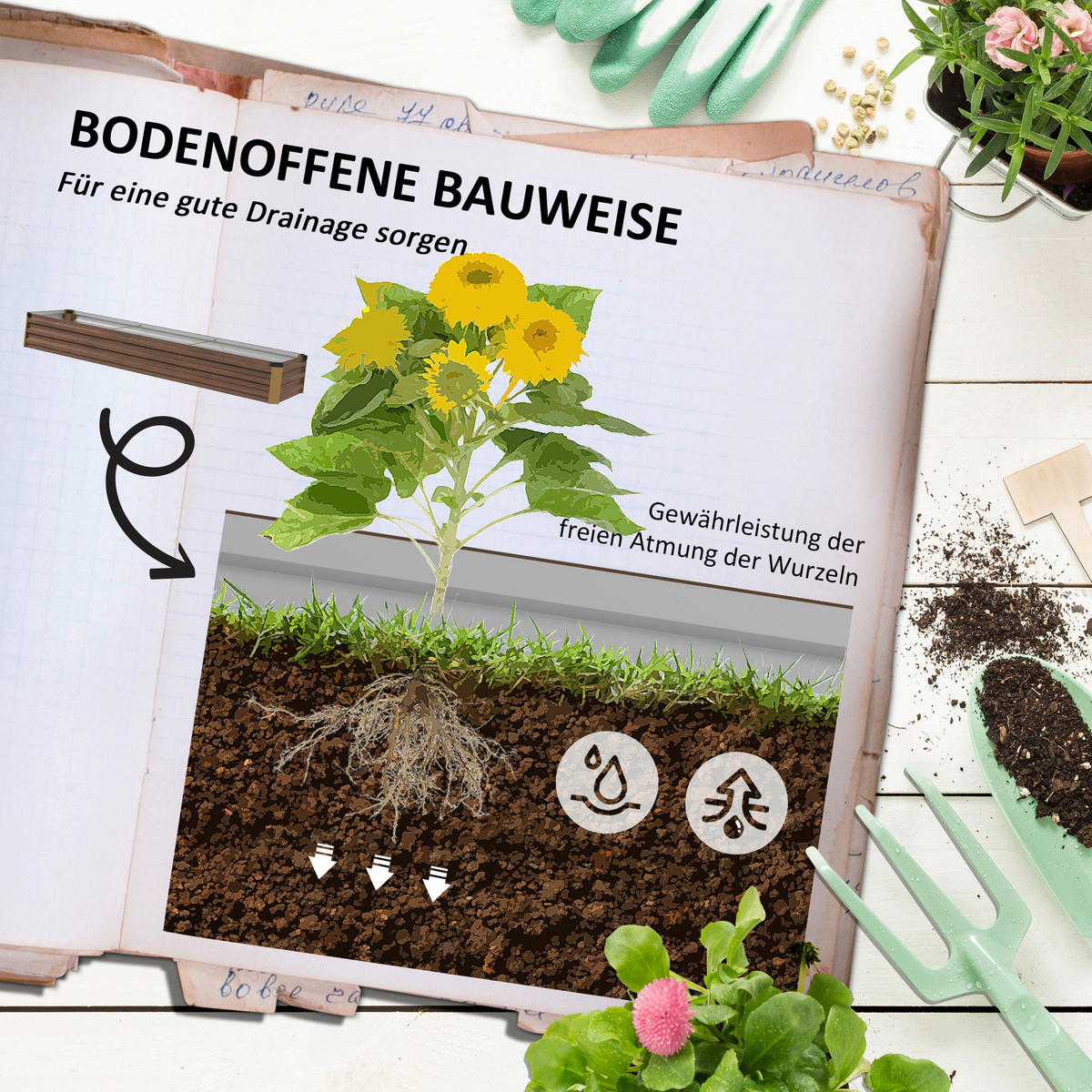 Outsunny Hochbeet braun Stahl B/H/L: ca. 60x30x240 cm Hochbeet - braun (240,00/60,00/30,00cm) - Outsunny