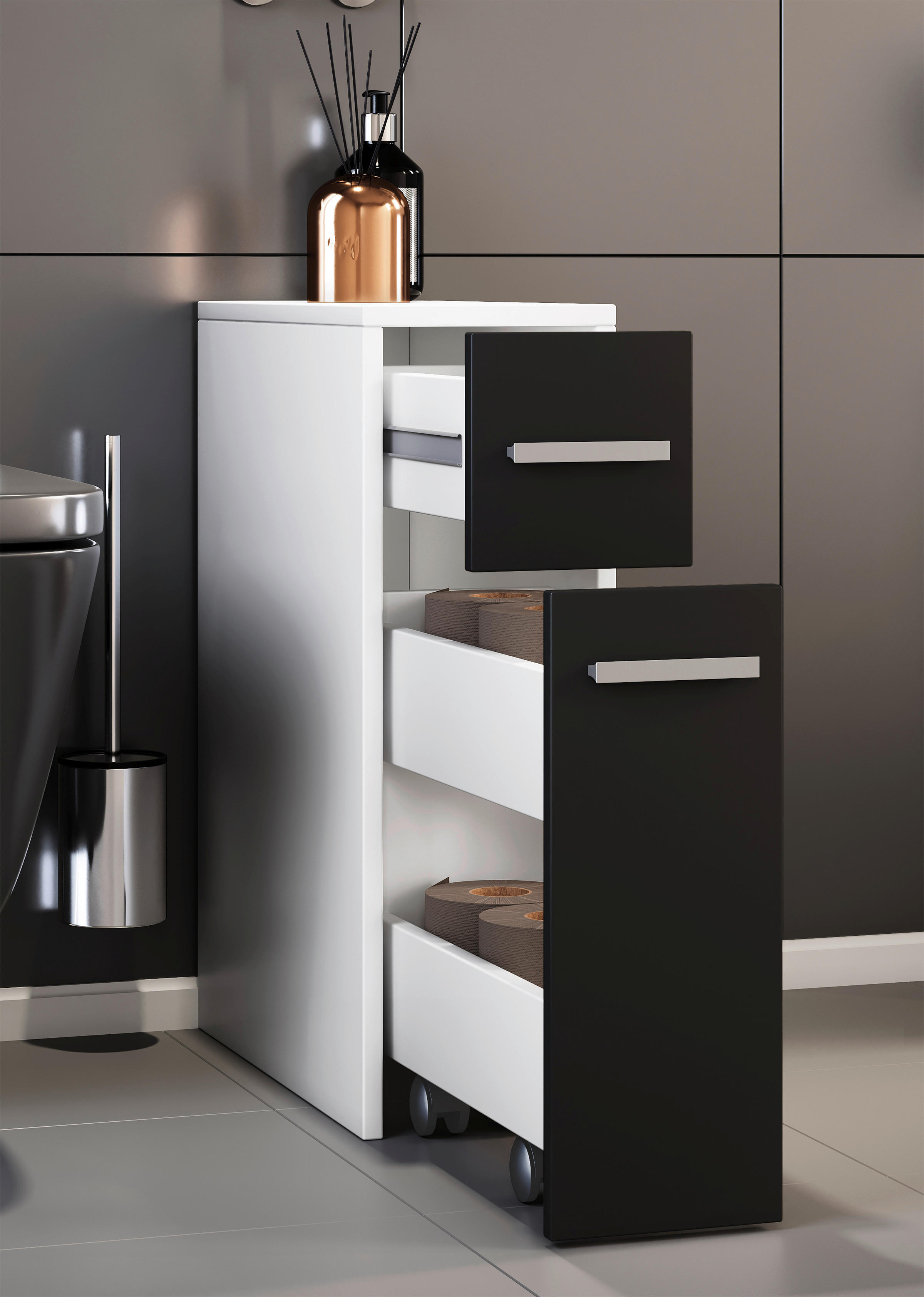 Unterschrank Zalo weiß schwarz B/H/T: ca. 20x61x45 cm Zalo - weiß/schwarz (20,00/61,00/45,00cm) - VCM Möbel