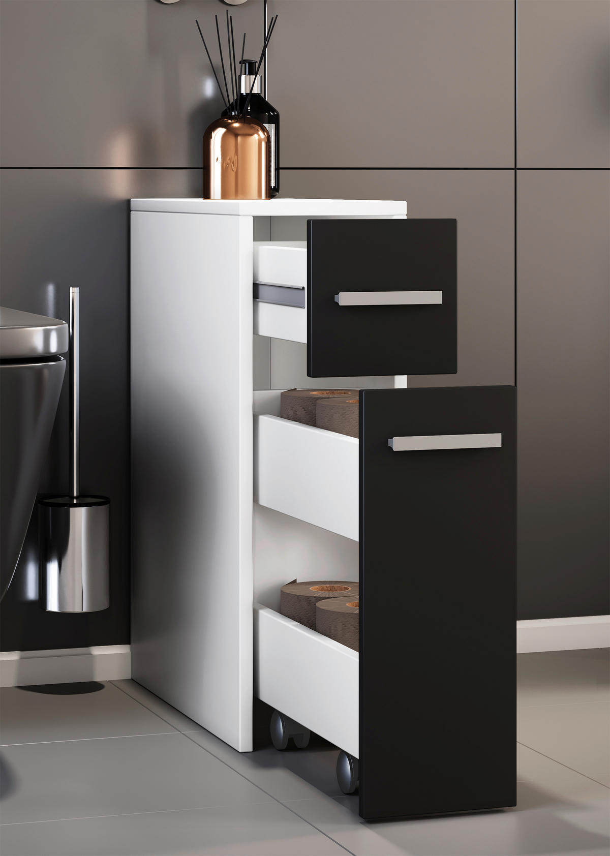 Unterschrank Zalo weiß schwarz B/H/T: ca. 20x61x45 cm Zalo - weiß/schwarz (20,00/61,00/45,00cm) - VCM Möbel