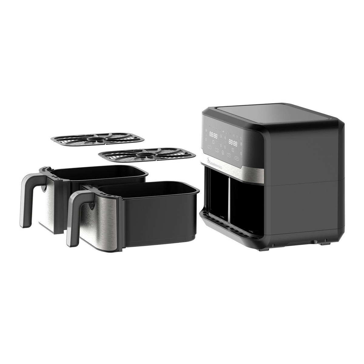 MASTERPRO Heißluftfritteuse Doppelbehälter BGMP-9178-BK silber Metall B/H/T: ca. 45x35,5x38 cm ca. 9 l Rocket duo 900 BGMP-9178-BK - schwarz/silber (45,00/35,50/38,00cm) - Masterpro