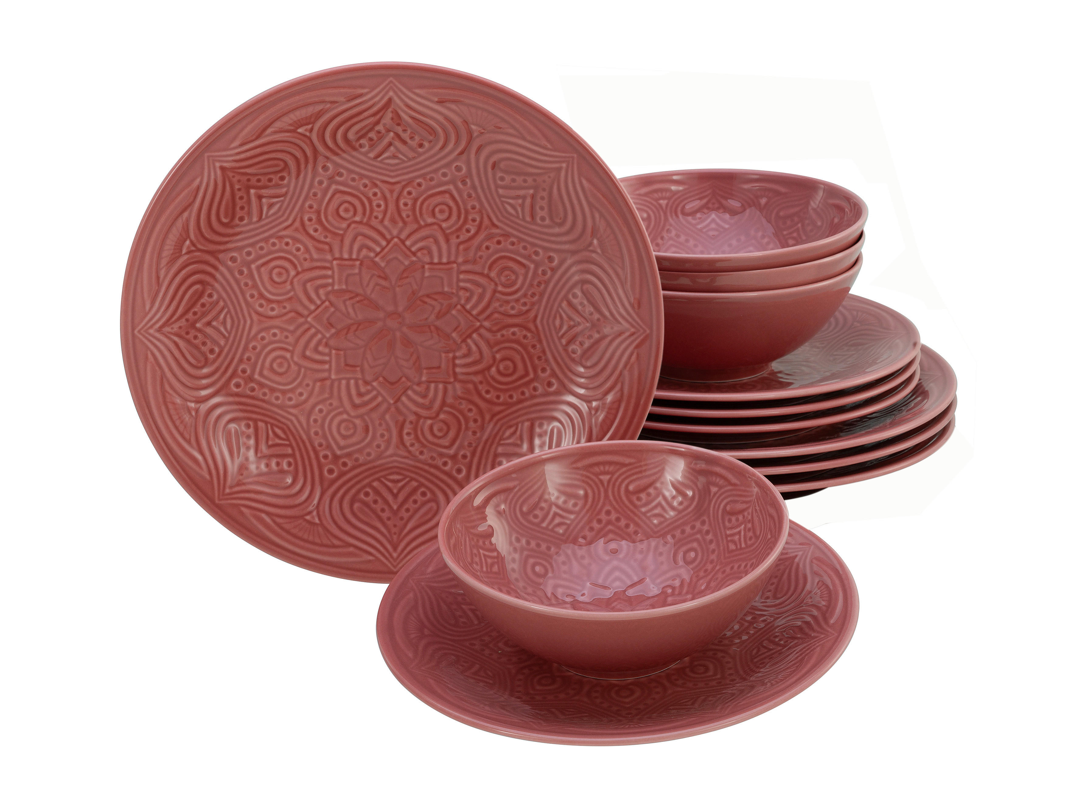 CreaTable Tafelservice Orient Mandala rot Porzellan 12 tlg. Orient Mandala - rot - CreaTable