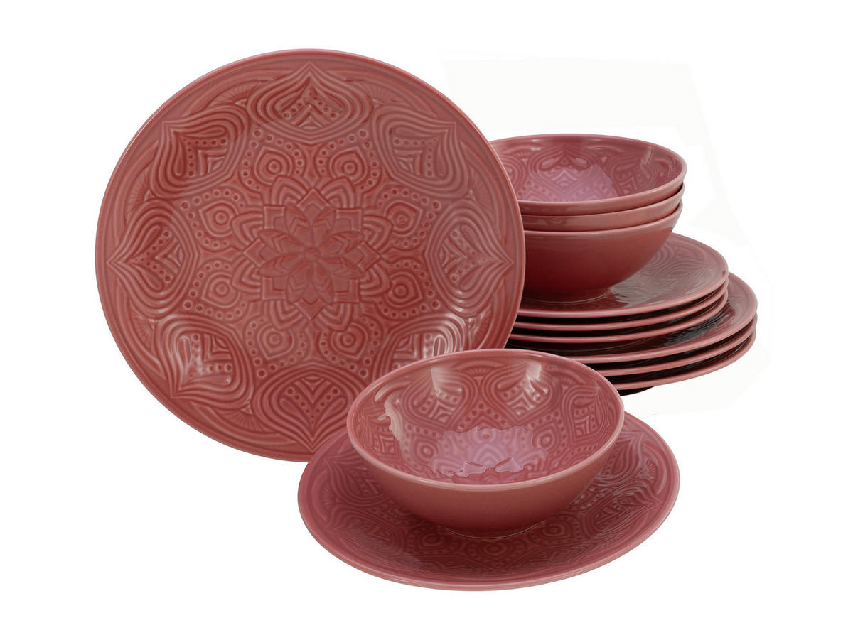 CreaTable Tafelservice Orient Mandala rot Porzellan 12 tlg. Orient Mandala - rot - CreaTable