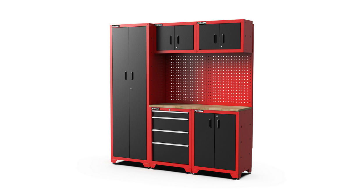 Werkstatteinrichtung Juno 2 rot B/H/T: ca. 198x198x46 cm Juno 2 - rot/schwarz (198,00/198,00/46,00cm) - Feistos