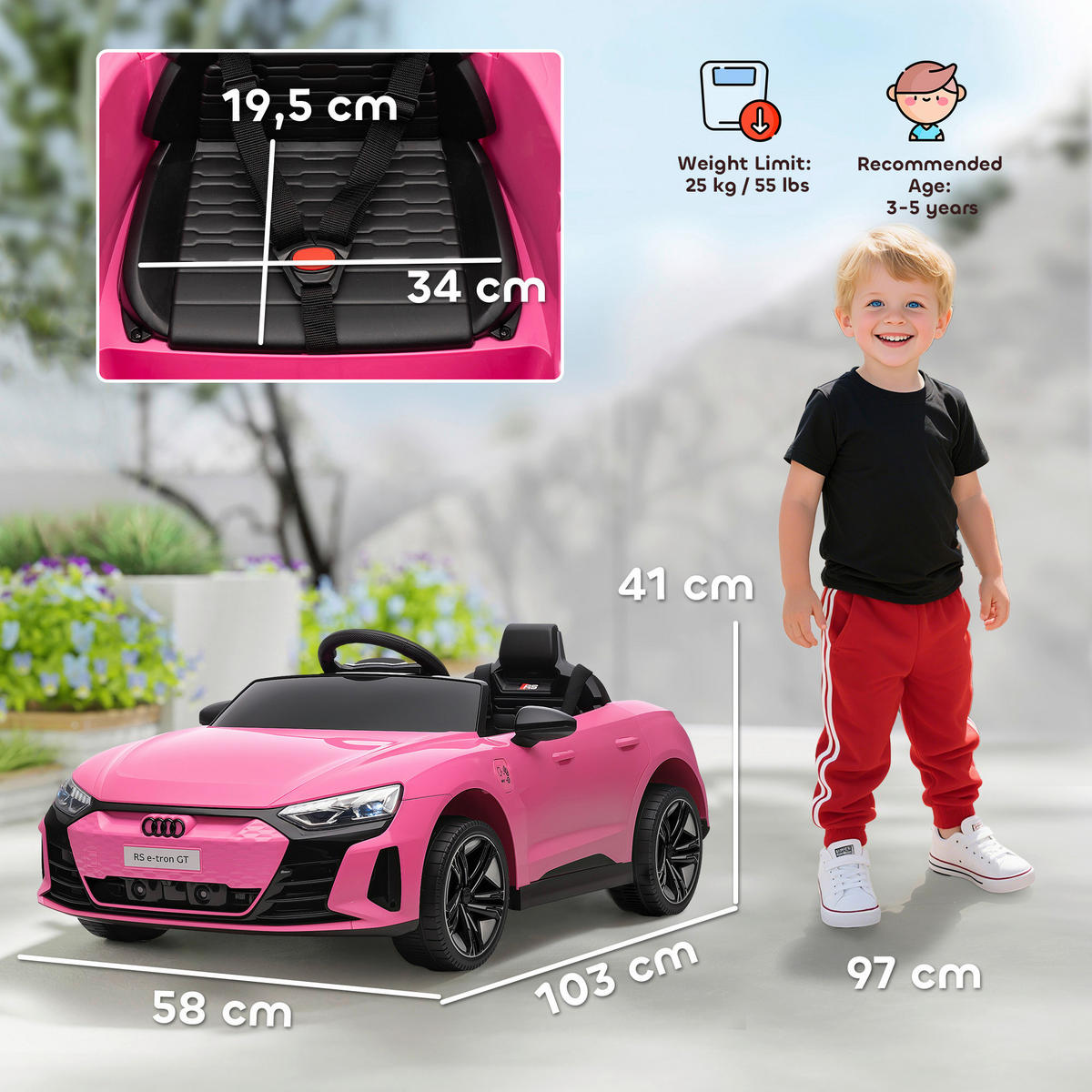 HOMCOM Kinder Elektroauto rosa B/H/L: ca. 58x41x103 cm Kinder_Elektroauto - rosa (103,00/58,00/41,00cm) - HOMCOM