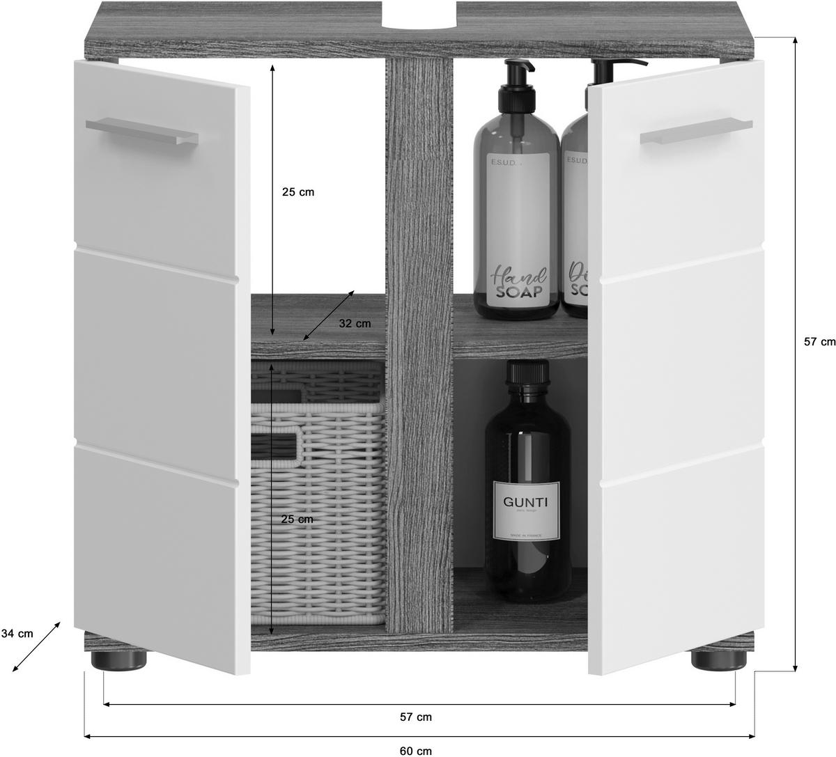 Badezimmer-Set BLAKE Rauchsilber Nachbildung weiß Hochglanz B/H/T: ca. 114x191x34 cm BLAKE - weiß (114,00/191,00/34,00cm) - xonox.home