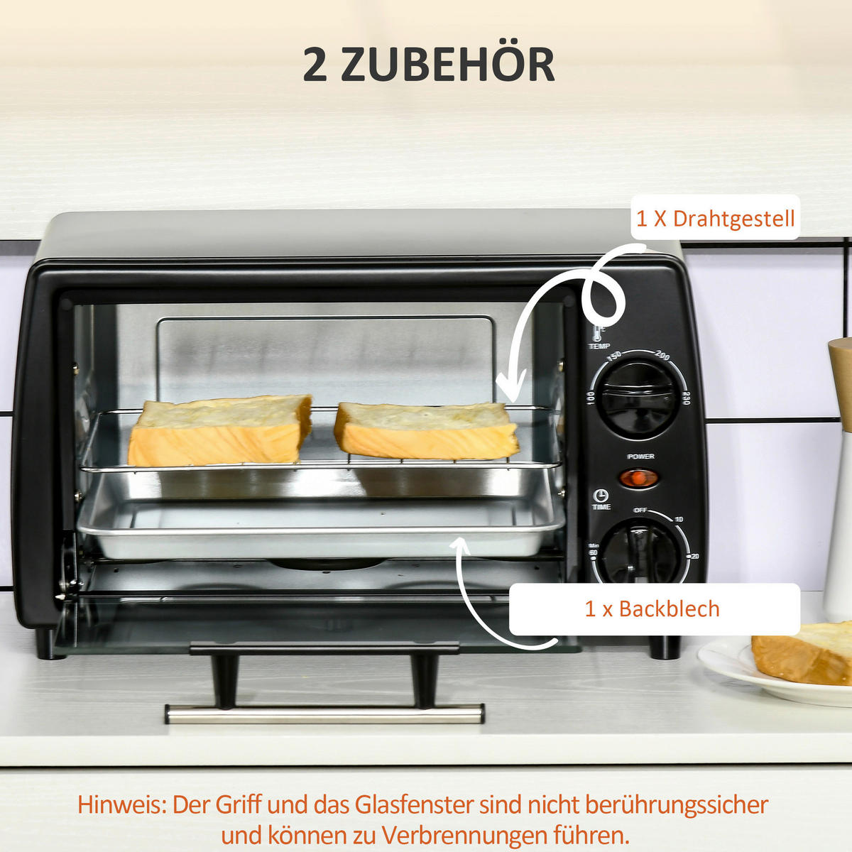 HOMCOM Küchengerät schwarz Edelstahl B/H/L: ca. 26x36,5x22 cm Minibackofen - schwarz (22,00/26,00/36,50cm) - HOMCOM