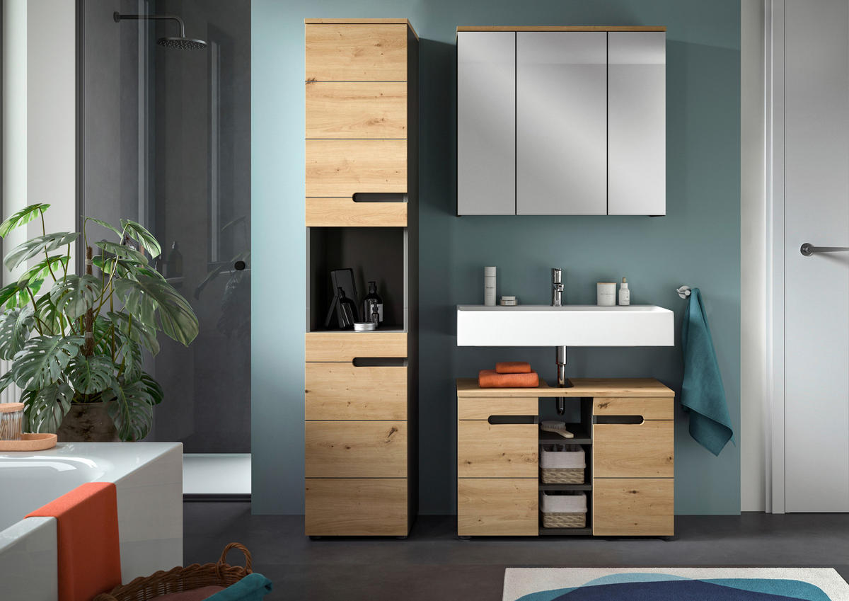Badezimmer-Set Canu Basalt Eiche Artisan Nachbildung B/H/T: ca. 116x193x34 cm Canu - Eiche/Basalt (116,00/193,00/34,00cm) - xonox.home
