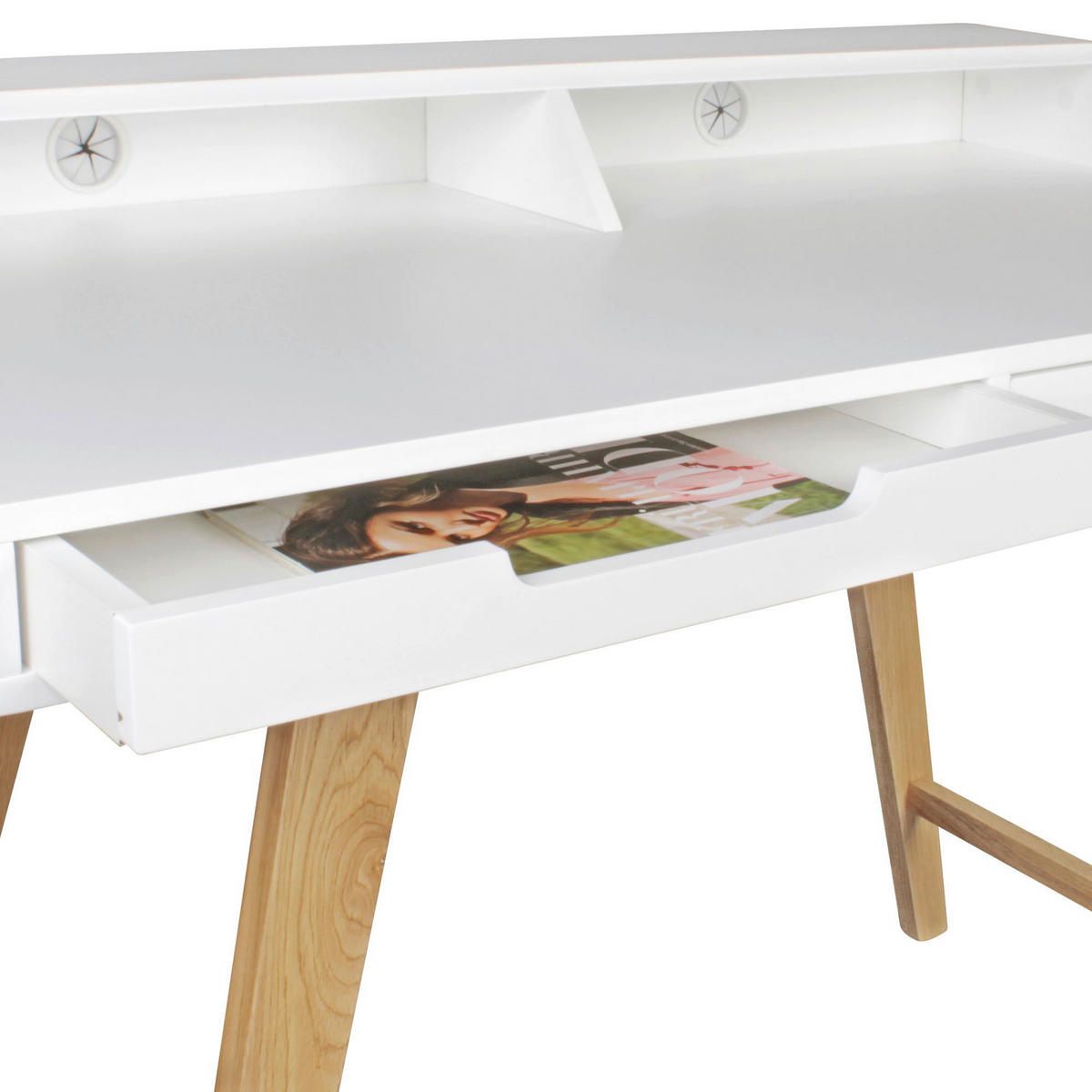 Schreibtisch weiß lackiert natur B/H/T: ca. 110x85x60 cm Schreibtisch - weiß/natur (110,00/85,00/60,00cm) - Wohnling