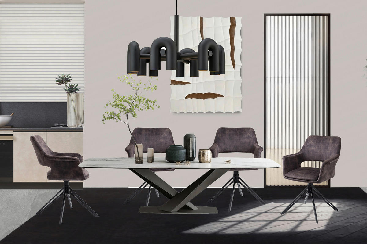 Stuhl ESTELLE  2er-Set anthrazit Vintage schwarz Stoff Metall ESTELLE  2er-Set - schwarz/anthrazit - byLIVING