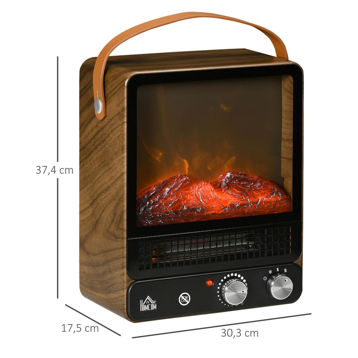 HOMCOM Elektro-Feuerstelle 820-348V90WN braun Edelstahl Polypropylen Kunststoff B/H/L: ca. 17,5x30,3x37,4 cm ca. 1500 W Elektrische_Feuerstelle - braun (37,40/17,50/30,30cm) - HOMCOM