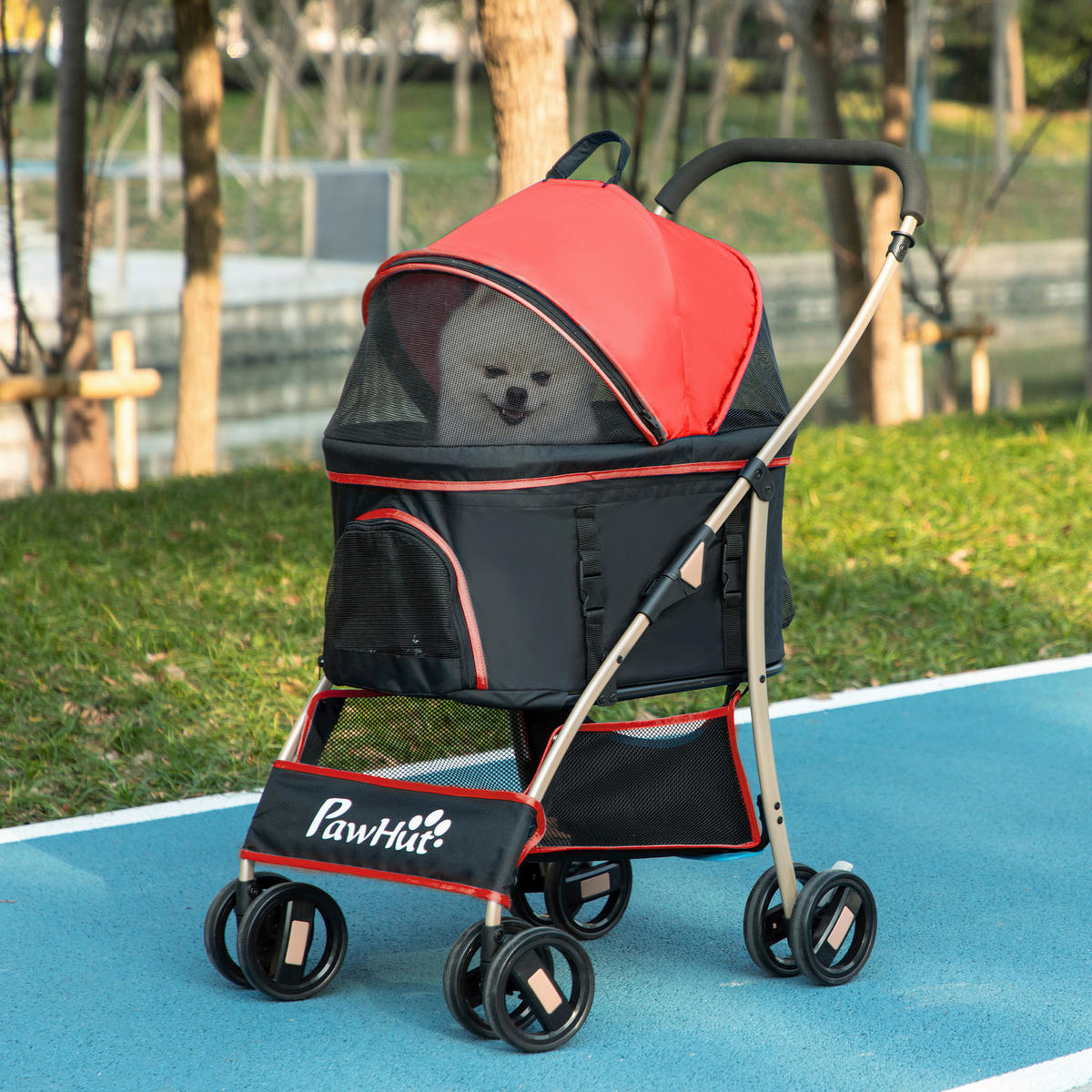 PawHut Hunde-Zubehör rot Edelstahl B/H/L: ca. 49,5x82x98 cm Hundetrolley - rot (98,00/49,50/82,00cm) - PawHut